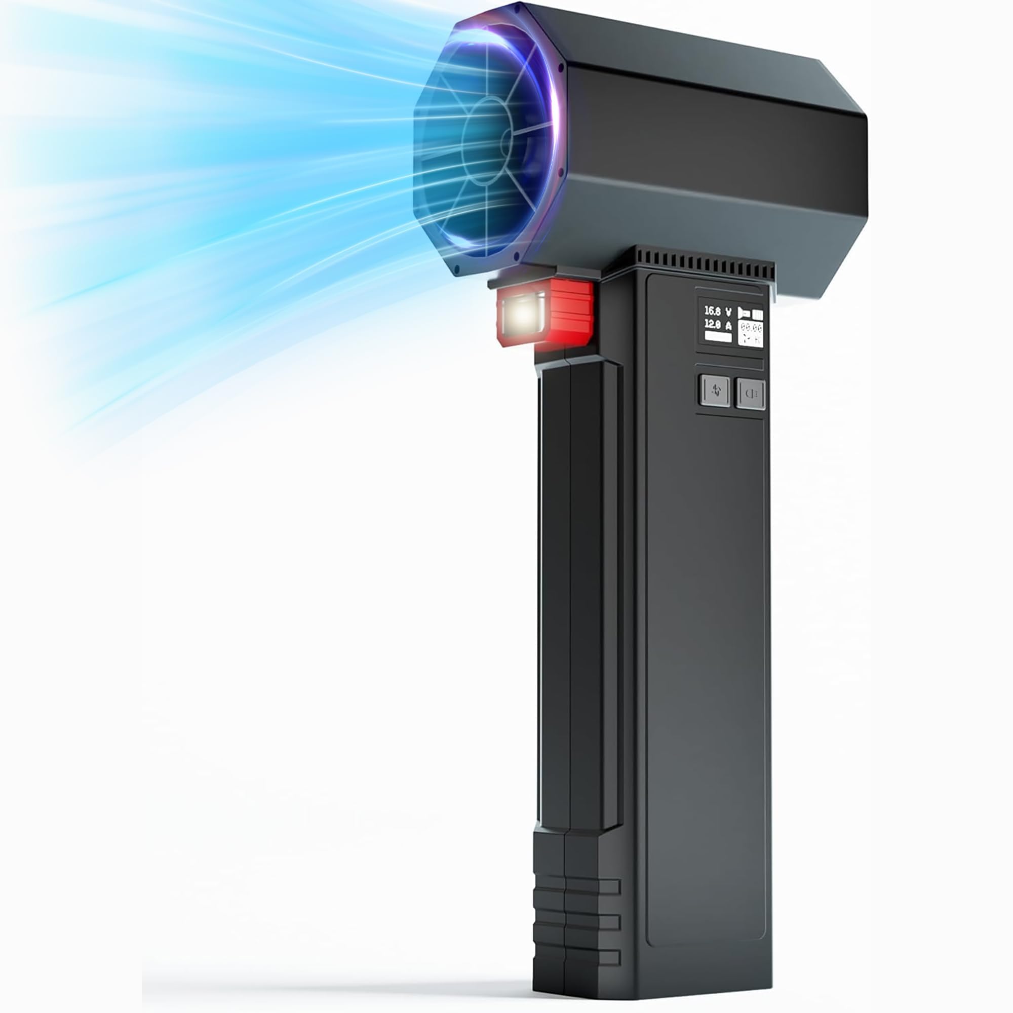 Oley Turbo Dryer Blower for Car, Portable Oversize 64MM Super Electic Cordless Leaf Air Blower with Light & LED Display, 4000mAh, Max Thrust 1.6KG for Patio Cleaning & Car Drying (Pencil Black)