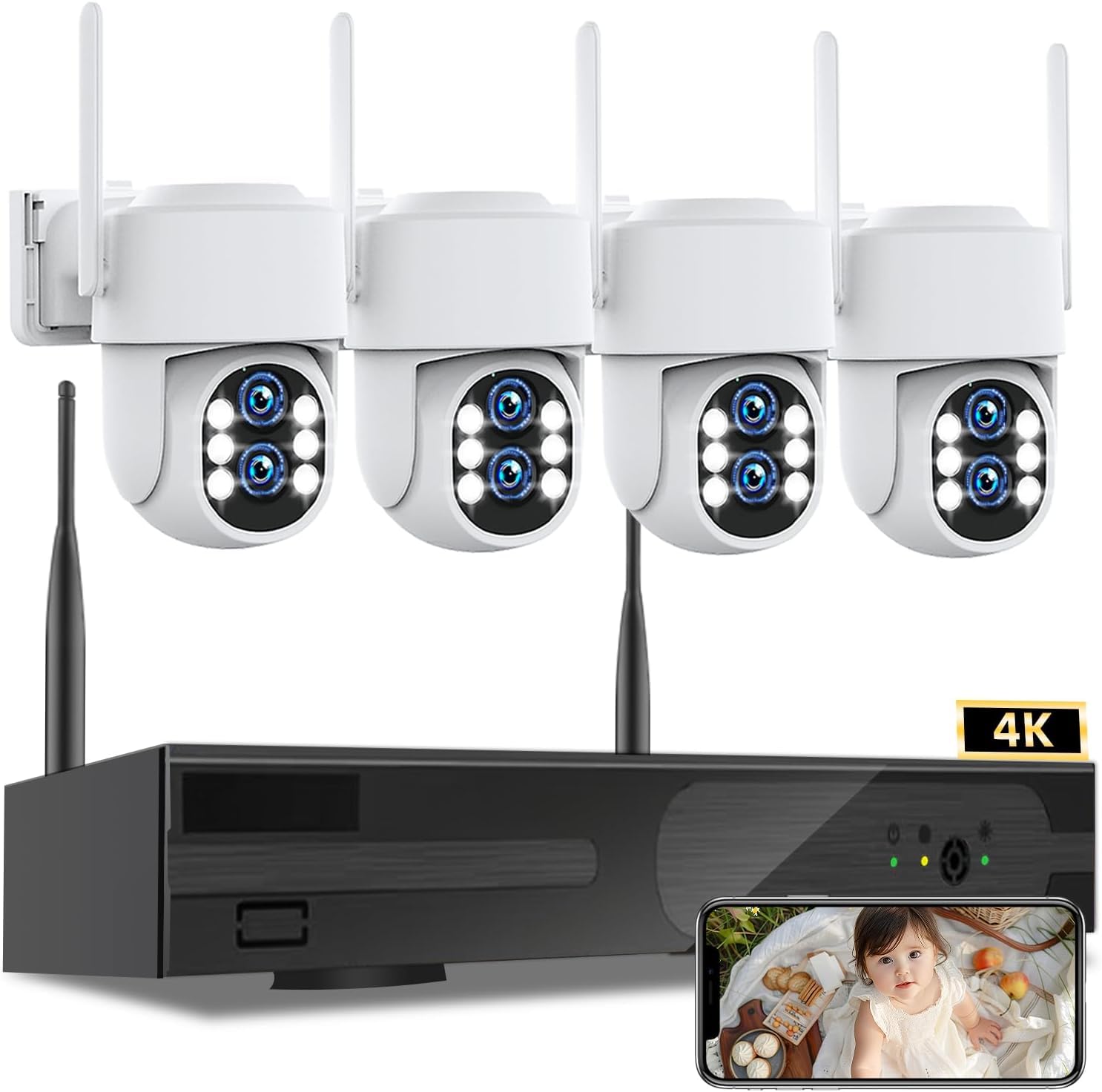 ZHXINSD [Dual Lens WiFi6 & 10X Hybrid Zoom] Wireless Security Camera System Outdoor, Auto Tracking 2K+2K 4PCS PTZ Camera for Home Security 10CH Expandable 4K DVR CCTV Security Camera System