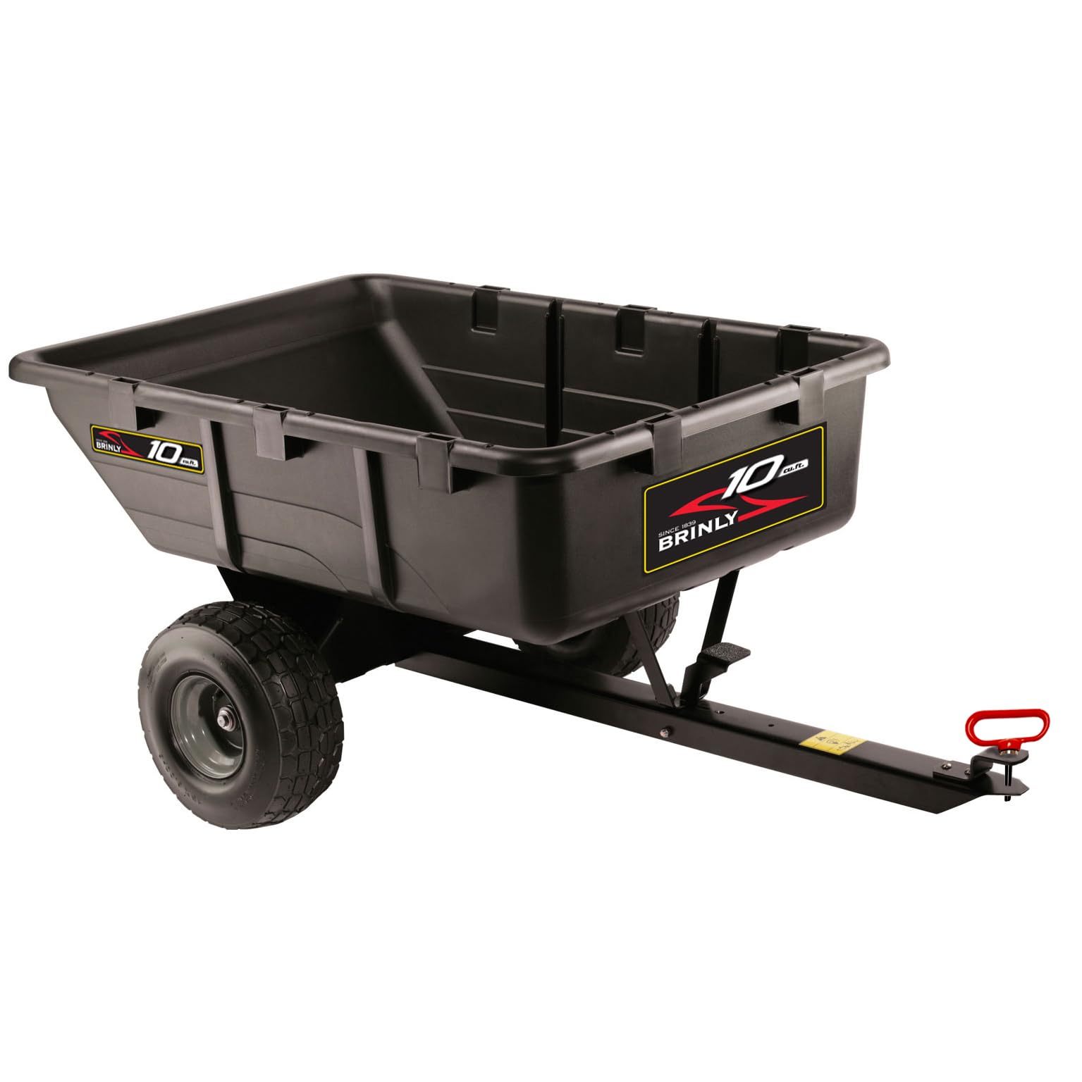 Brinly 10 cu.ft. 650lb Heavy Duty Tow-Behind Poly Utility Cart & Dump Trailer with Magnetic Hitch Pin & Compression Molded Bed