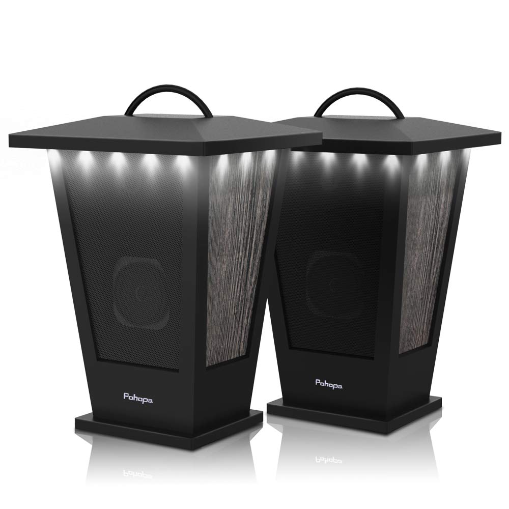 Pohopa EF B210G 2 Packs True Wireless Stereo Sound 20W Speakers Dual Pairing Lantern Indoor/Outdoor Speakers with 20 Piece LED Lights, Rich Bass, Black