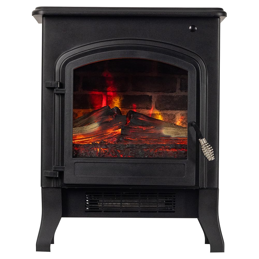 Country Living 18 Inch Infrared Freestanding Electric Fireplace Stove Heater in Black | Provides Supplemental Zone Heat with Remote Control | Adjustable Flame Colors, Speeds, Brightness | Metal Body