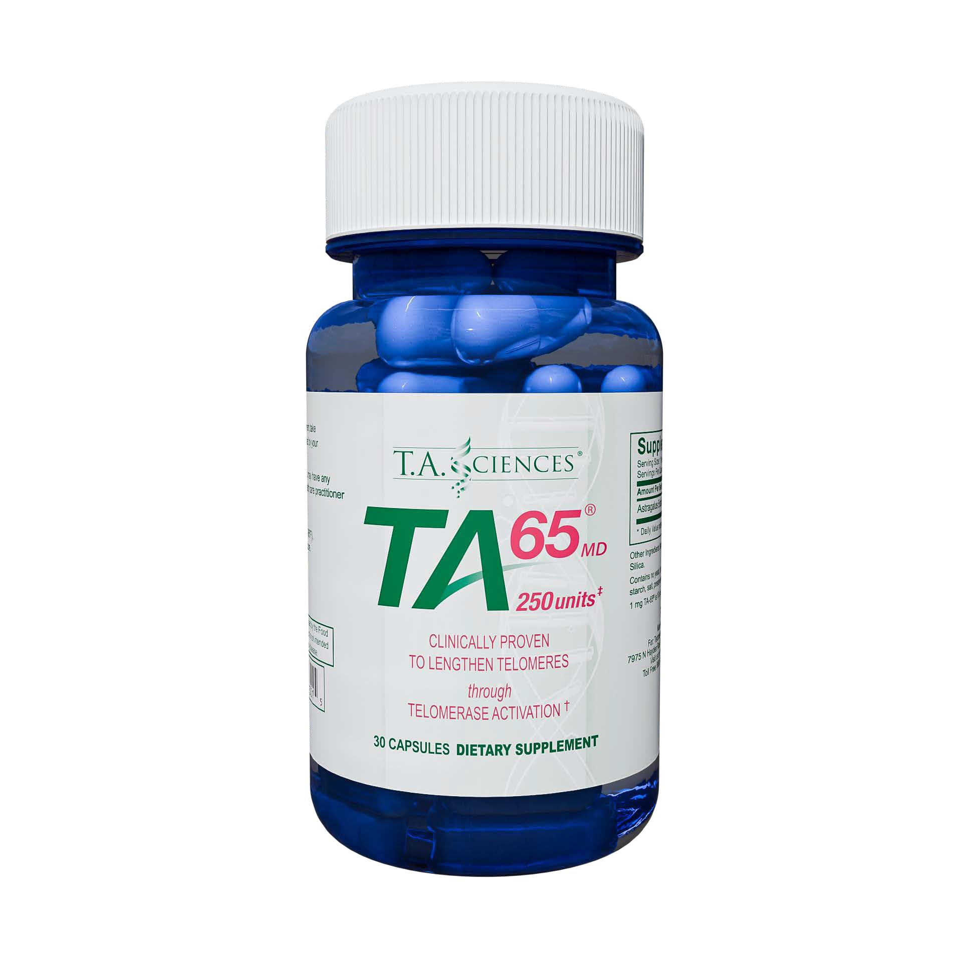 T.A. Sciences TA-65 Telomere Activation Supplement, 2.5 Times Potency Telomerase, 30 Capsules