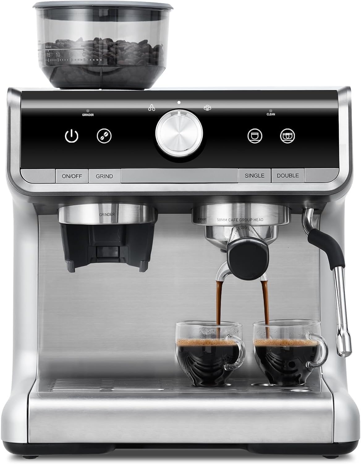 Takywep Semi-Automatic Espresso Machine - 1450W/20 Bar, 30 Grinder Settings, Fast Heating, Milk Frother Steam Wand, Home & Hotel Use, Silver