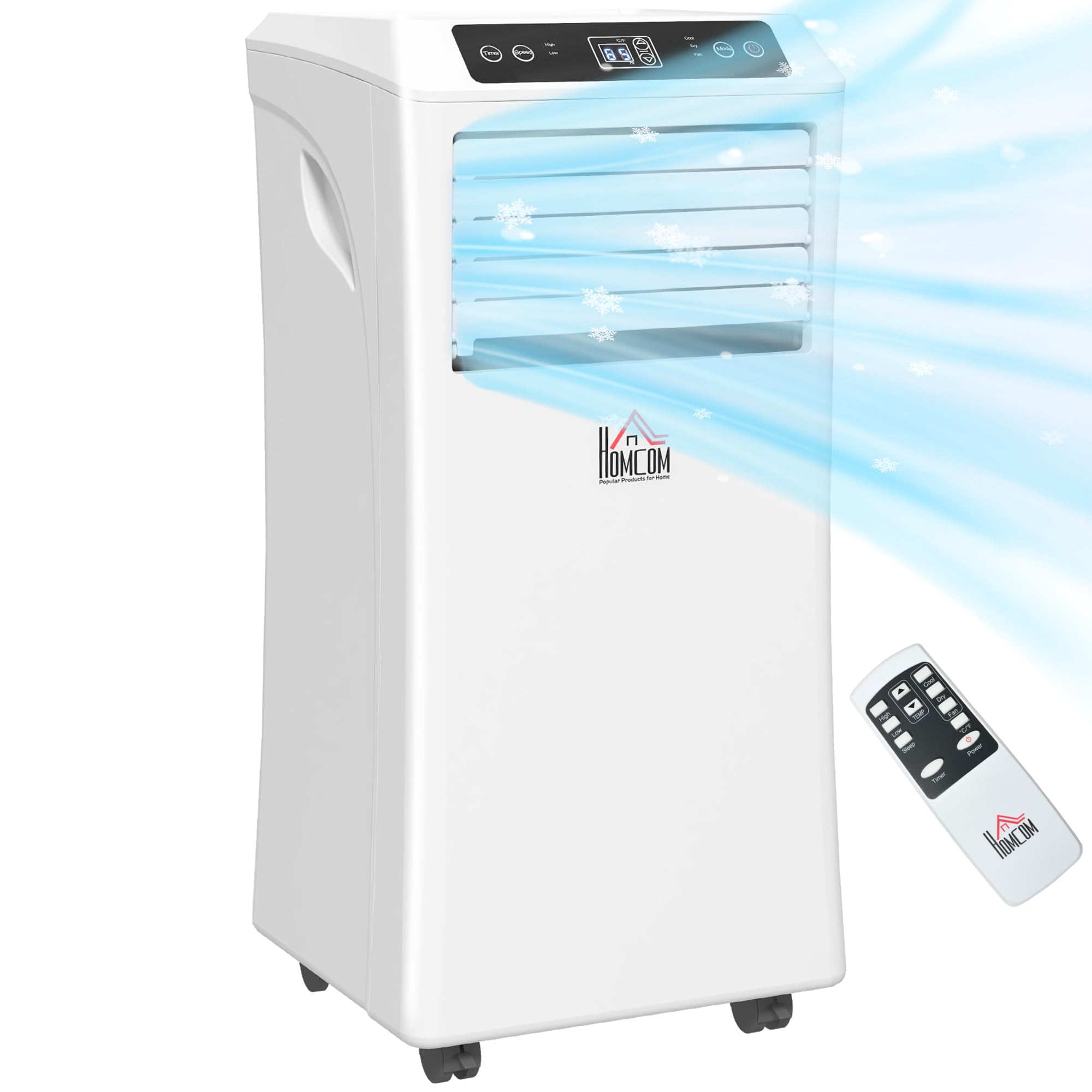 HOMCOM 10000 BTU Mobile Portable Air Conditioner with Cooling, Dehumidifier, Ventilating, Remote Control, 24-Hour Timer, Portable AC Unit for Bedroom, Living Room, Home Office, White