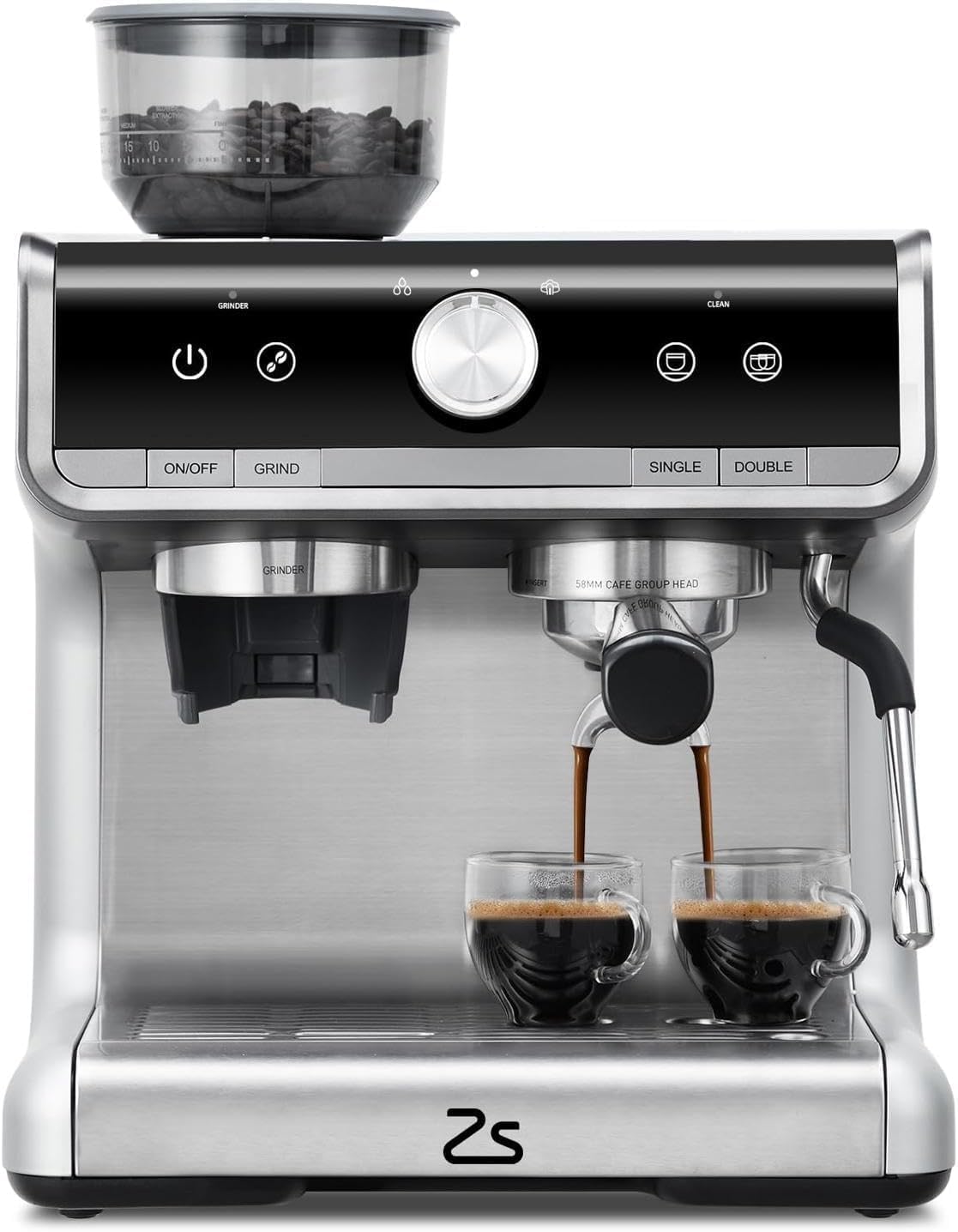 Espresso Machine with Grinder & Milk Frother - 20 Bar Professional Coffee Maker with 95 oz Removable Water Tank for Home Brewing Lattes and Cappuccinos - Stainless Steel
