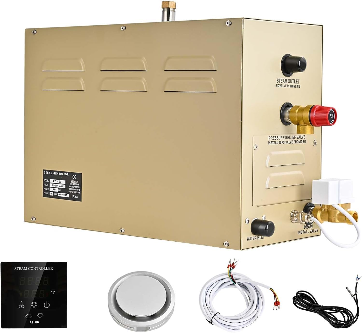 9KW Steam Shower Generator Kit with Aromatherapy Steam Head,Self-draining System,30-720Minutes Time Setting,95-131℉ Heat Setting for 9 m³/320 Cubic Feet Shower Bath Sauna SPA, 220V