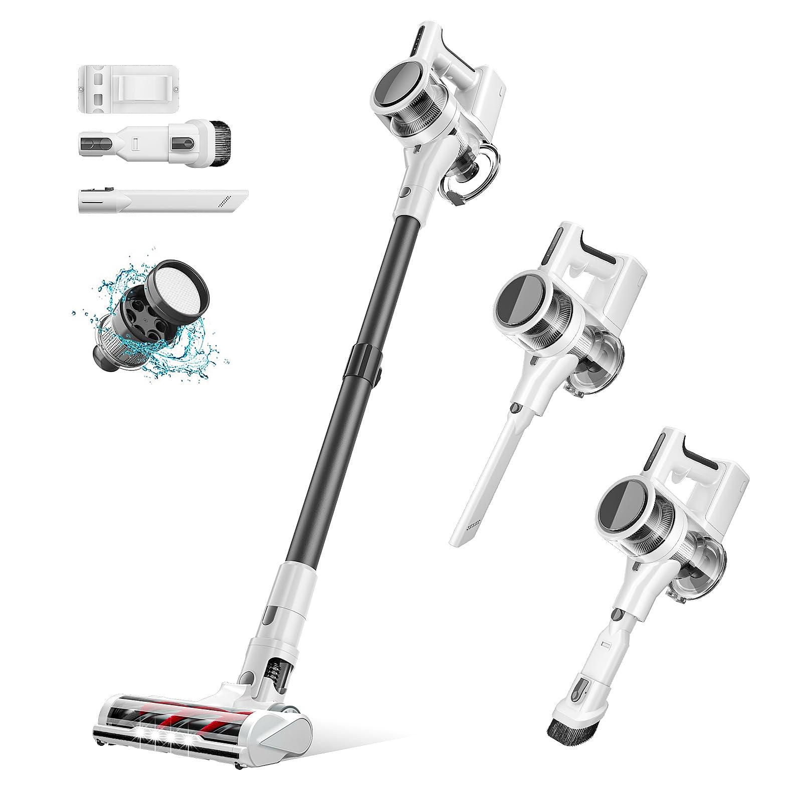 Ljuren Vacuum Cleaners for Home, 80,000PRM Powerful Motor Cordless Vacuum with Removable 2200mAH Battery up to 35 Mins Worktime, 2 Adjustable Modes and Detachable Parts Stick Vacuum (White Zinc Gray)