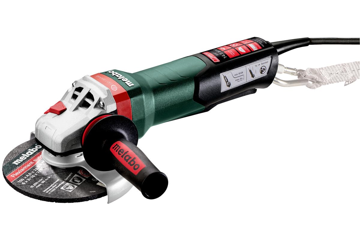 Metabo 6-Inch Angle Grinder, 14.5 Amp, 9,600 RPM, Electronics, Non-locking Paddle Switch, Mechanical Brake, M-Brush, Auto-Balance, Drop Secure, WEPBA 19-150 Q DS M-BRUSH, 613117420, Green