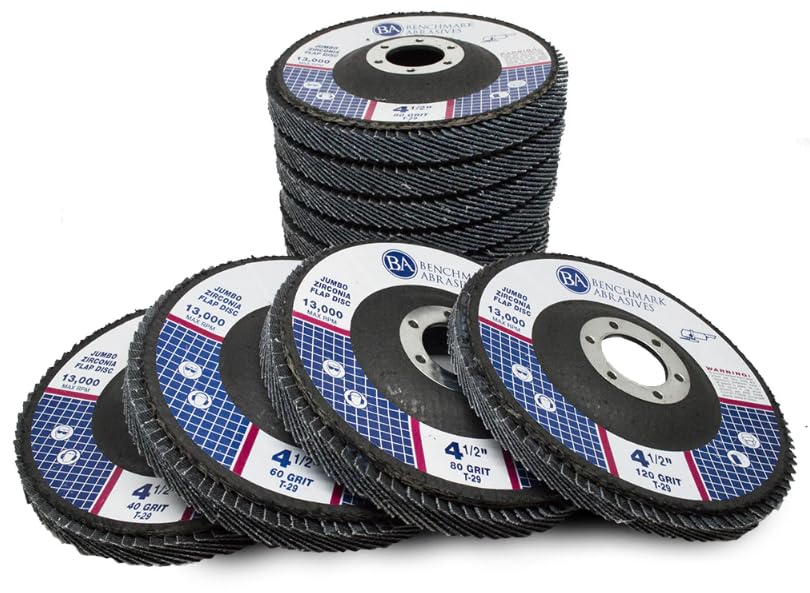 Benchmark Abrasives 4.5" x 7/8" Premium High Density Jumbo Zirconia Type 29 Flap Discs 4 1/2 for Angle Grinder, Sanding Discs, Finishing - Grinding Wheels 4 1/2 Inch - (100 Pack) Mixed Grit Pack
