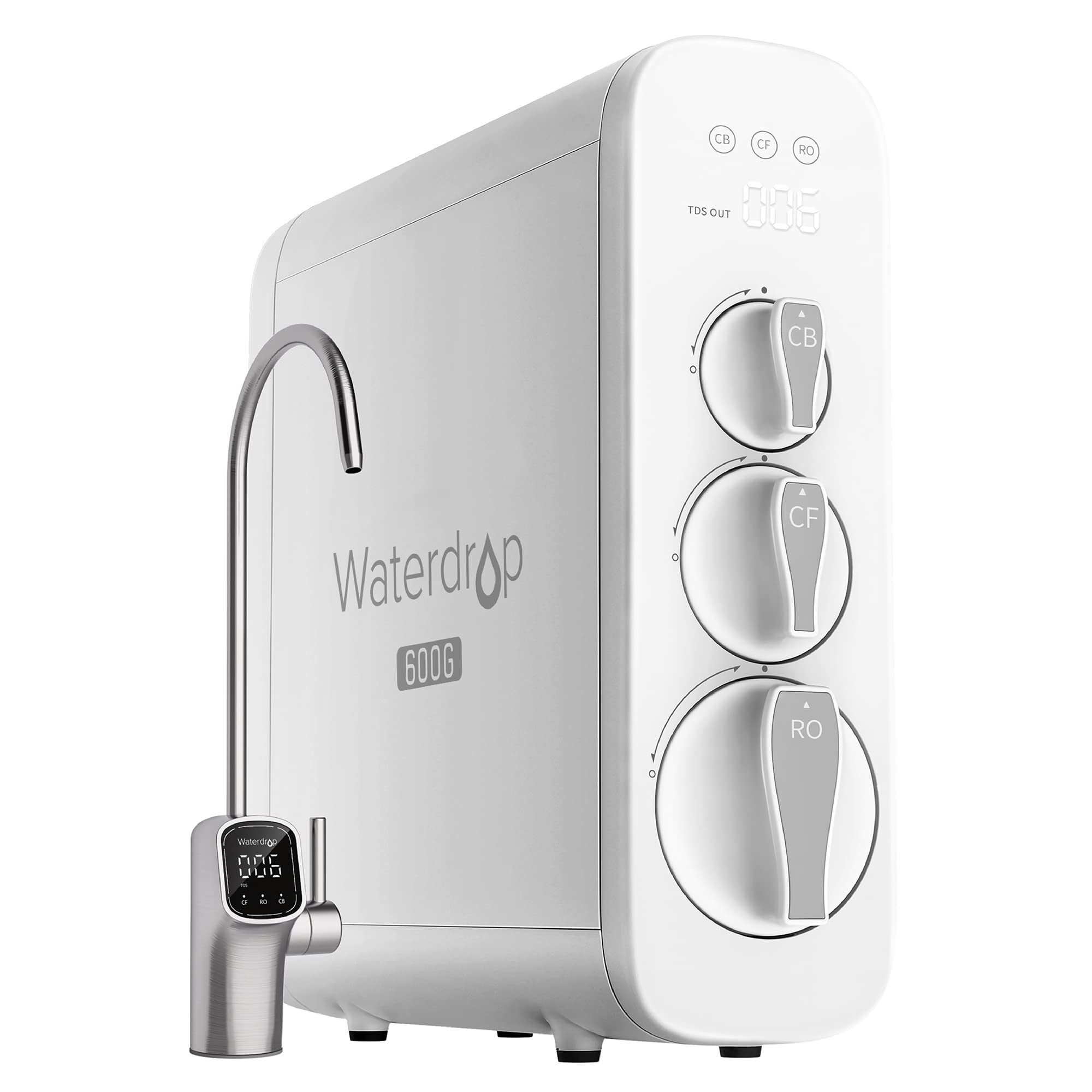Waterdrop G3P600 Reverse Osmosis System, 8 Stage Tankless Reverse Osmosis Water Filter, NSF/ANSI 42 & 58 & 372 Certified, Under Sink RO System, 2:1 Pure to Drain, Smart LED Faucet