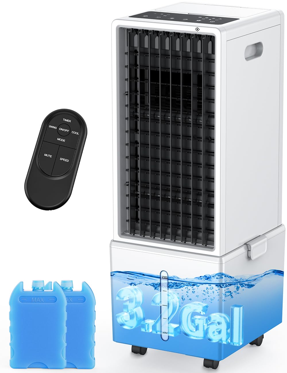 COOLECH 4-IN-1 Portable Air Conditioners w/3.2-Gal Tank for 24H Cooling, 4 Powerful Wind Speeds & 4 Modes, LED Touch Screen, Waterless Alert System & 12H Timer, Remote, Evaporative Air Cooler for Home