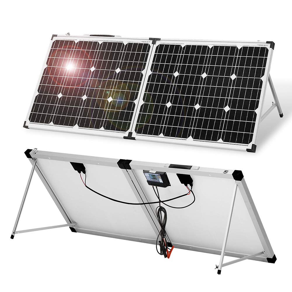 DOKIO Foldable Solar Panel 100 Watt Monocrystalline Solar Suitcase Portable with Controller to Charge 12V Batteries (All Types: Vented AGM Gel) Caravan RV Boat Camper…