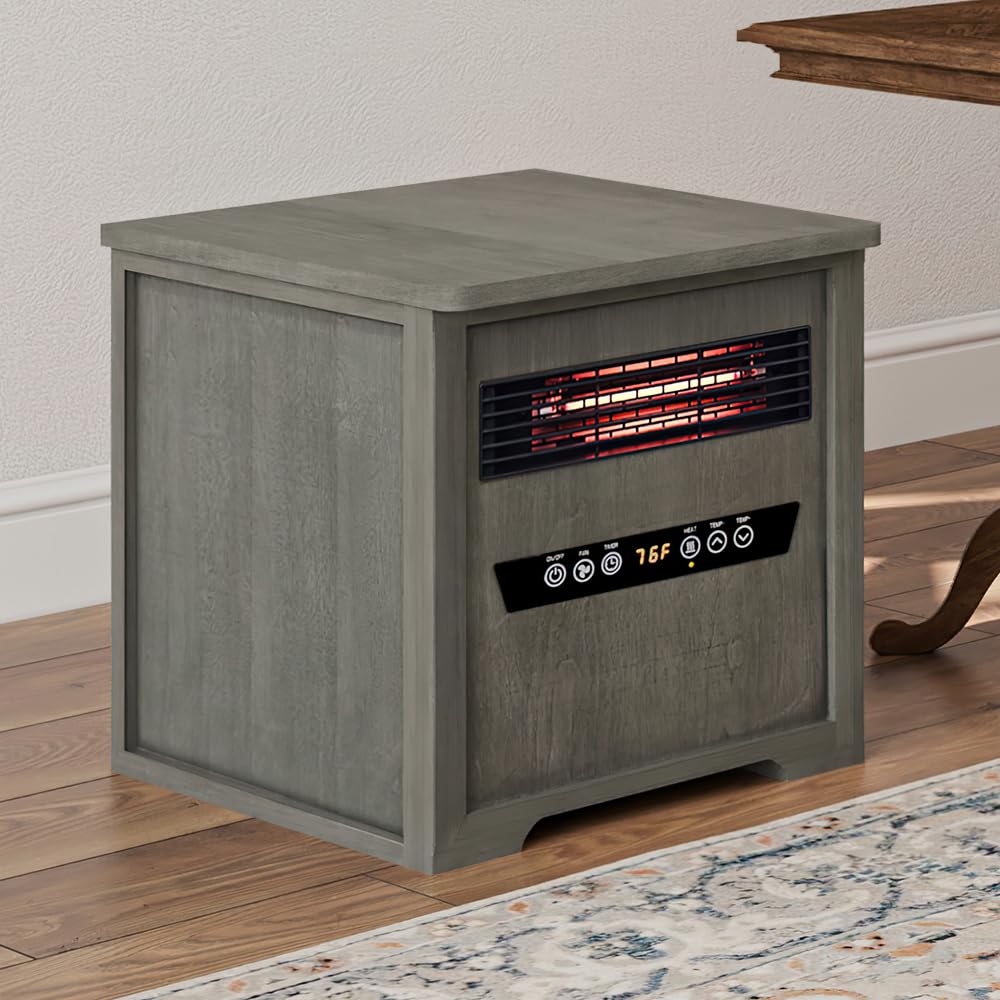 Country Living Infrared Portable Rolling Space Heater with LED Touchscreen and Remote Control | 12h Timer | 1500w Quick Heating for Indoor Use | Driftwood Grain Finish