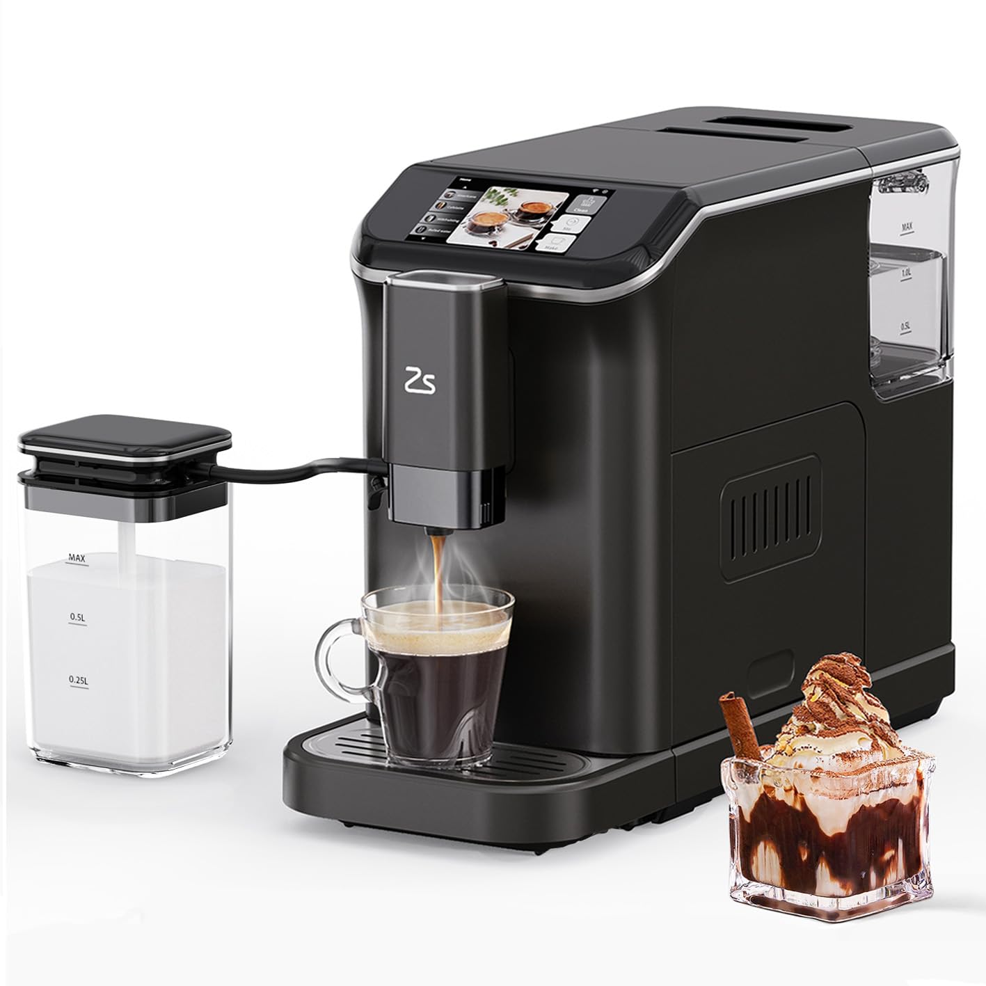 GarveeTech Fully Automatic Espresso Machine, 20 Bar Coffee Espresso Machine with Automatic Milk Frother for Latte, Cappuccino, Built-in Grinder, 7 Coffee Varieties, 1.5-L Water Tank