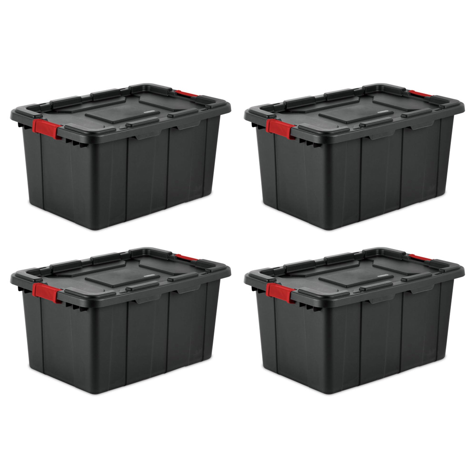 Sterilite 12-Pack Plastic Storage Bins with Lids, Large Clear Containers, 27 Gallon, Black