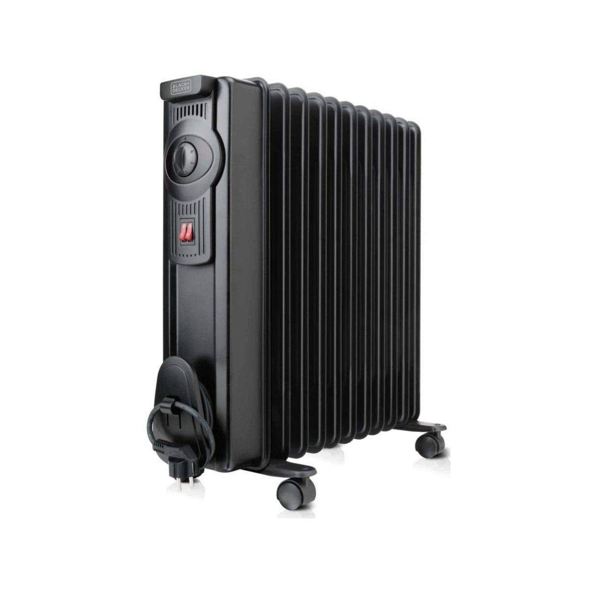 BLACK+DECKER BXRA2000E - Oil Filled Radiator 2000W, 11 Elements of 140 mm, Adjustable Thermostat, 2 Powers, Automatic Overheat Shut-Off Safety System, Black
