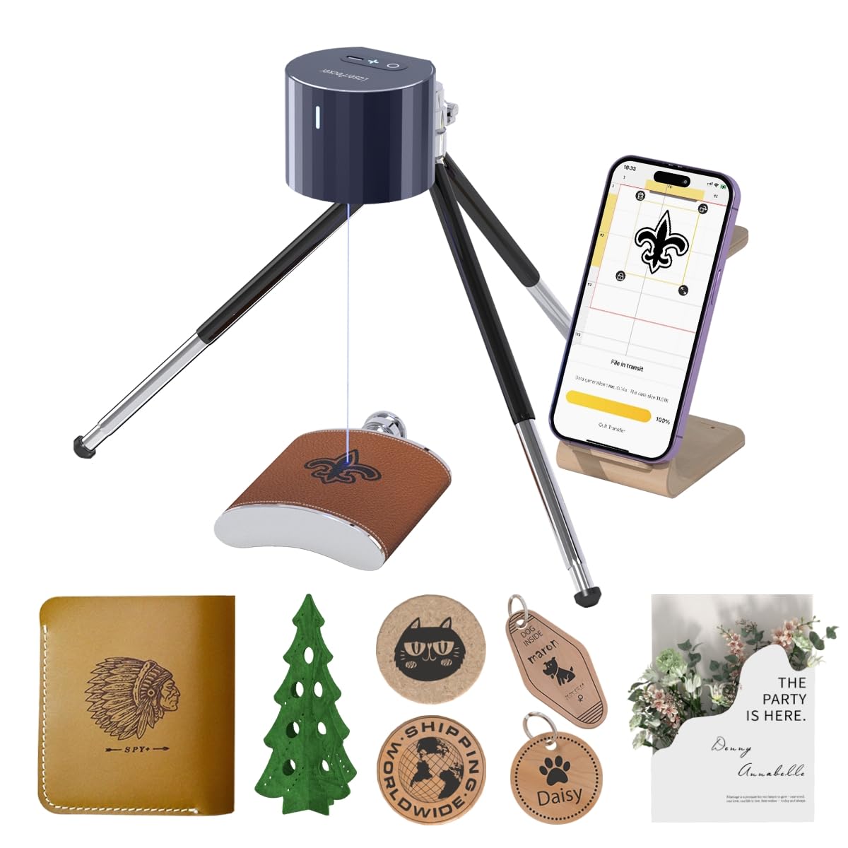 LaserPecker LP1 Pro Laser Engraver for Beginners, Mini Portable Laser Engraving Machine for Wood/Leather/Felt, 190g Lightweight, 10,000+ Hour Lifespan, Laser Safety Glasses Included, Basic Set
