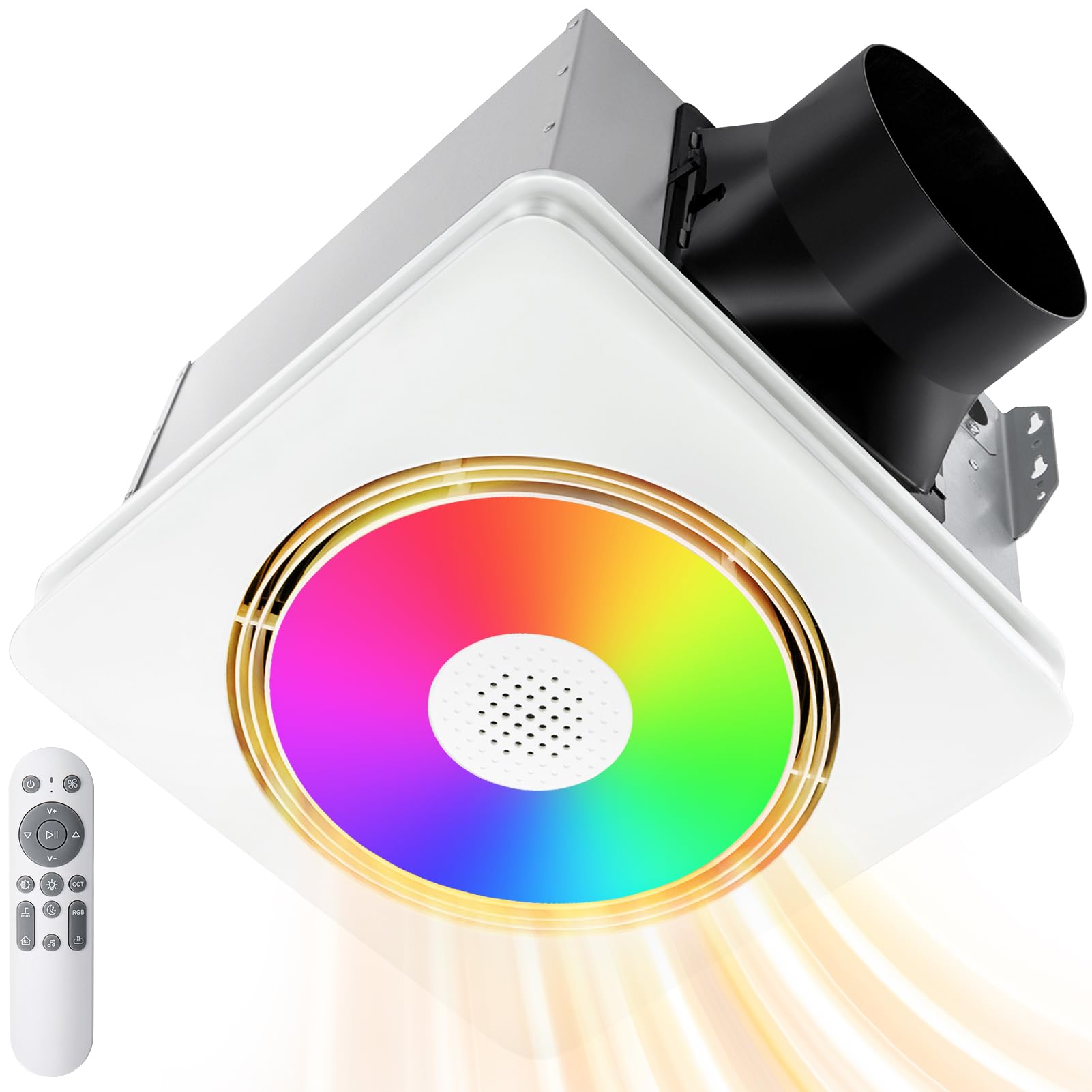 GROWNEER Bathroom Fan with Bluetooth Speaker, 110/160 CFM 1.0 Sone Bathroom Exhaust Fan with Heater, Exhaust Fan with Light & Remote, 9 RGB Modes, 1500lm 3 Color Temperature & Nightlight, EZ Install