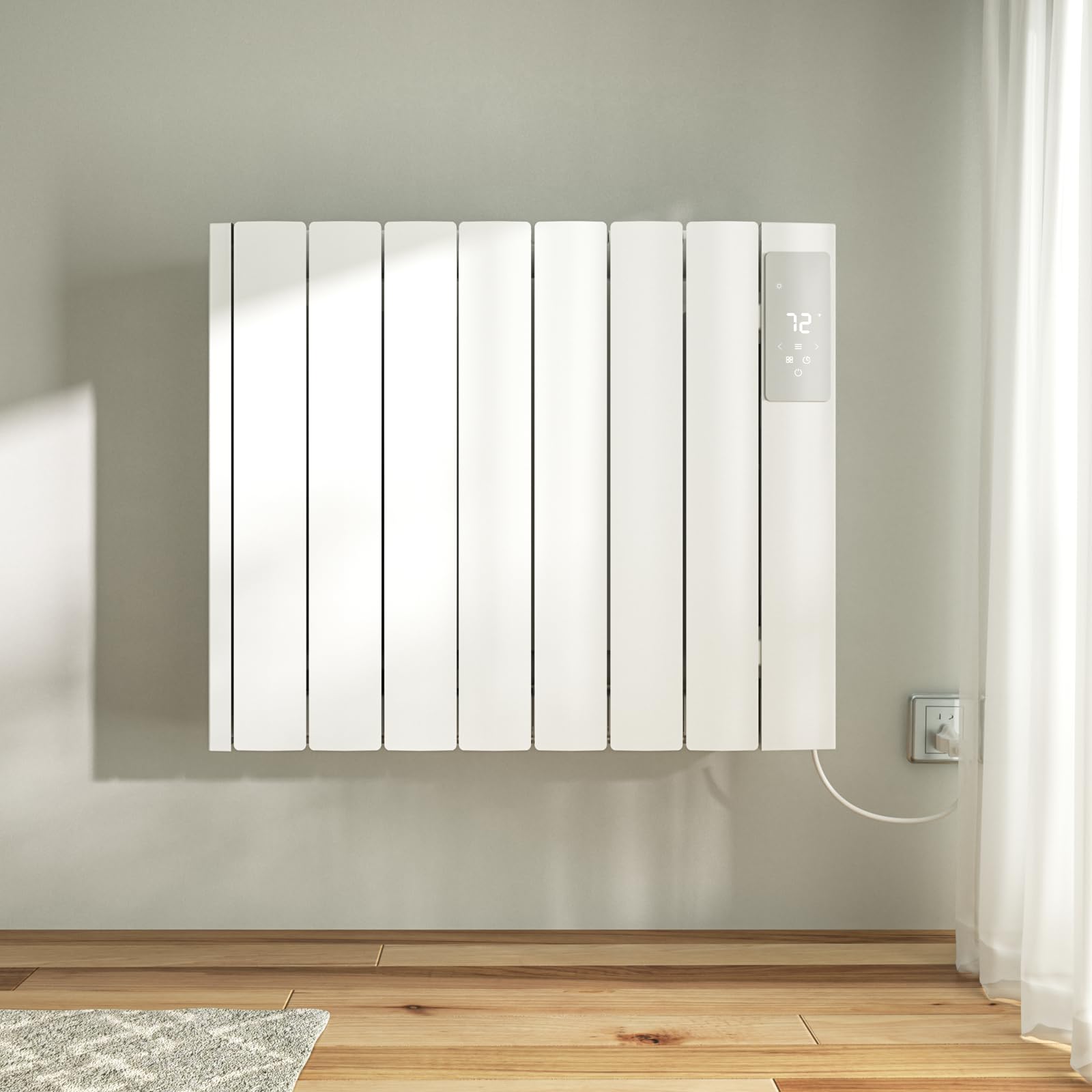 BREEZEHEAT 1500w Convection Panel Heater-Portable Electric Heaters, Plug-in Wall Heaters for Indoor Use, Fanless Ultra Quiet, Wall Mount Space Heater w/Remote Control, LED Display, Timer (White)