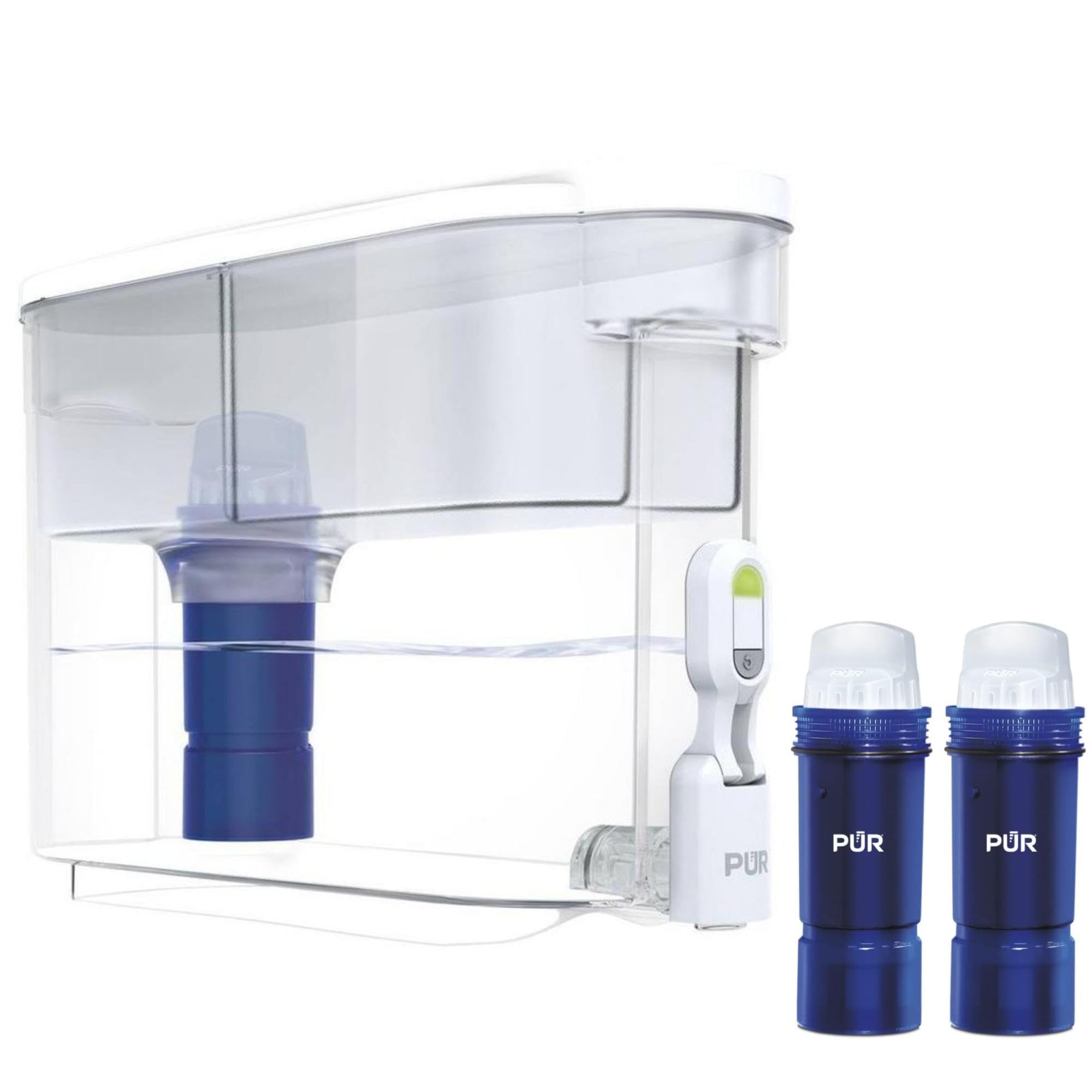 PUR Plus 30-Cup Water Filter Dispenser with 2 Lead-Reducing PUR Plus Filters, Dishwasher Safe, Powerful Filtration, Large Capacity with Slim, Space-Saving Design, White (DS1811Z)