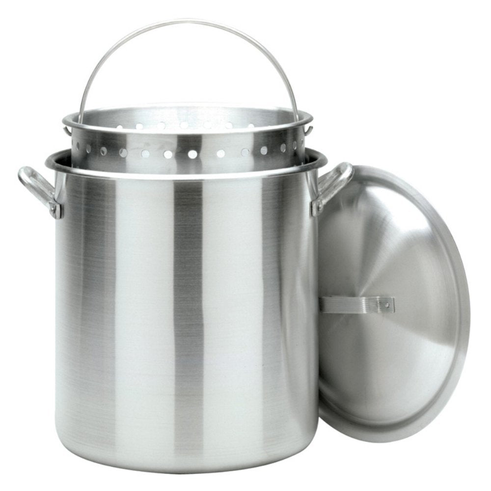 Bayou Classic 1200 120-qt Aluminum Bayou Boiler Features Heavy Duty Riveted Handles Reinforced Aluminum Boiling Basket w/Helper Handle Perfect For Seafood Boils Crawfish Boils and Peanut Boils