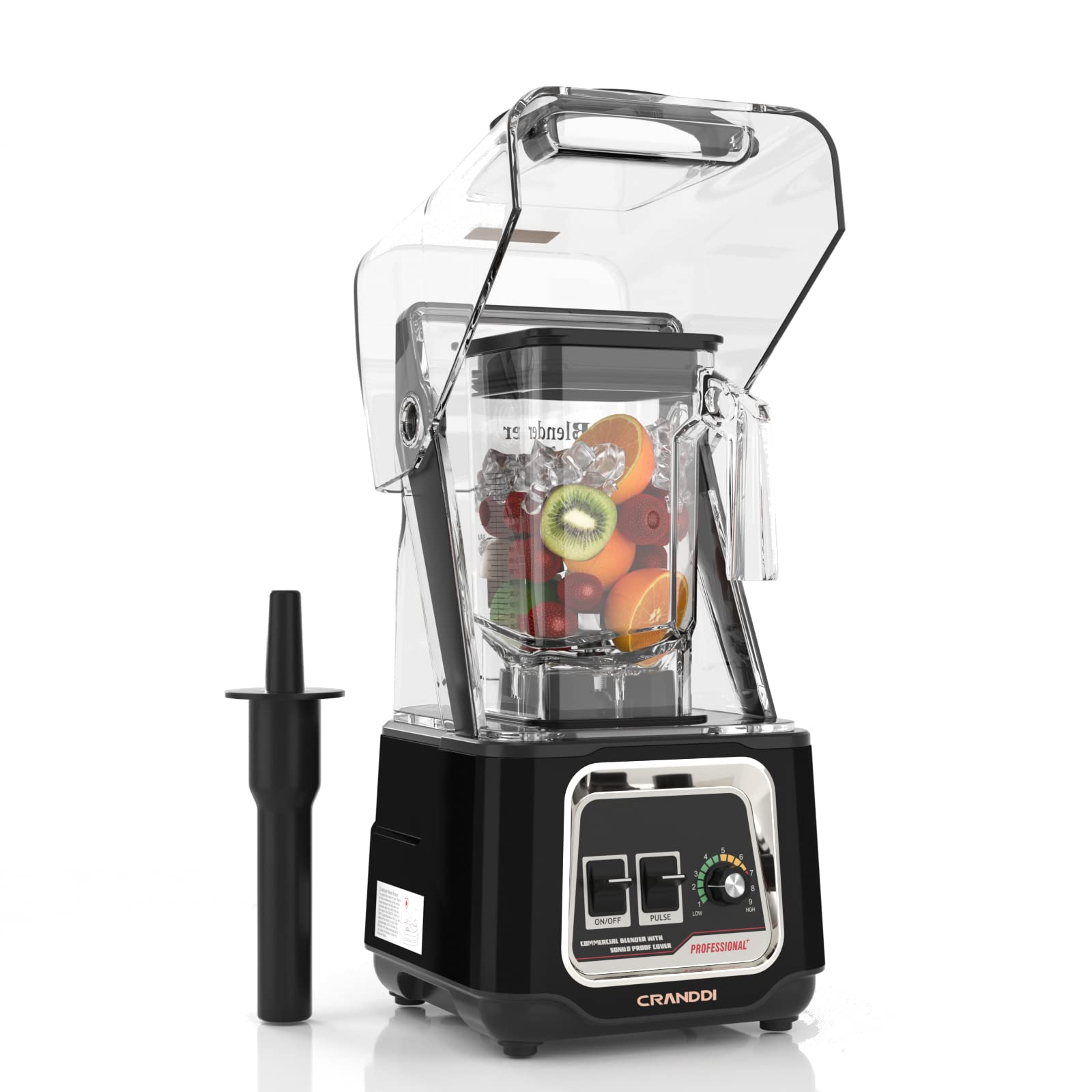 CRANDDI Commercial Smoothie Blender, Professional Countertop Blender with Removable Shield, 2200W Strong Motor, 52oz BPA-free Jar for Shakes and Smoothies, Self-Cleaning K80 (Black)