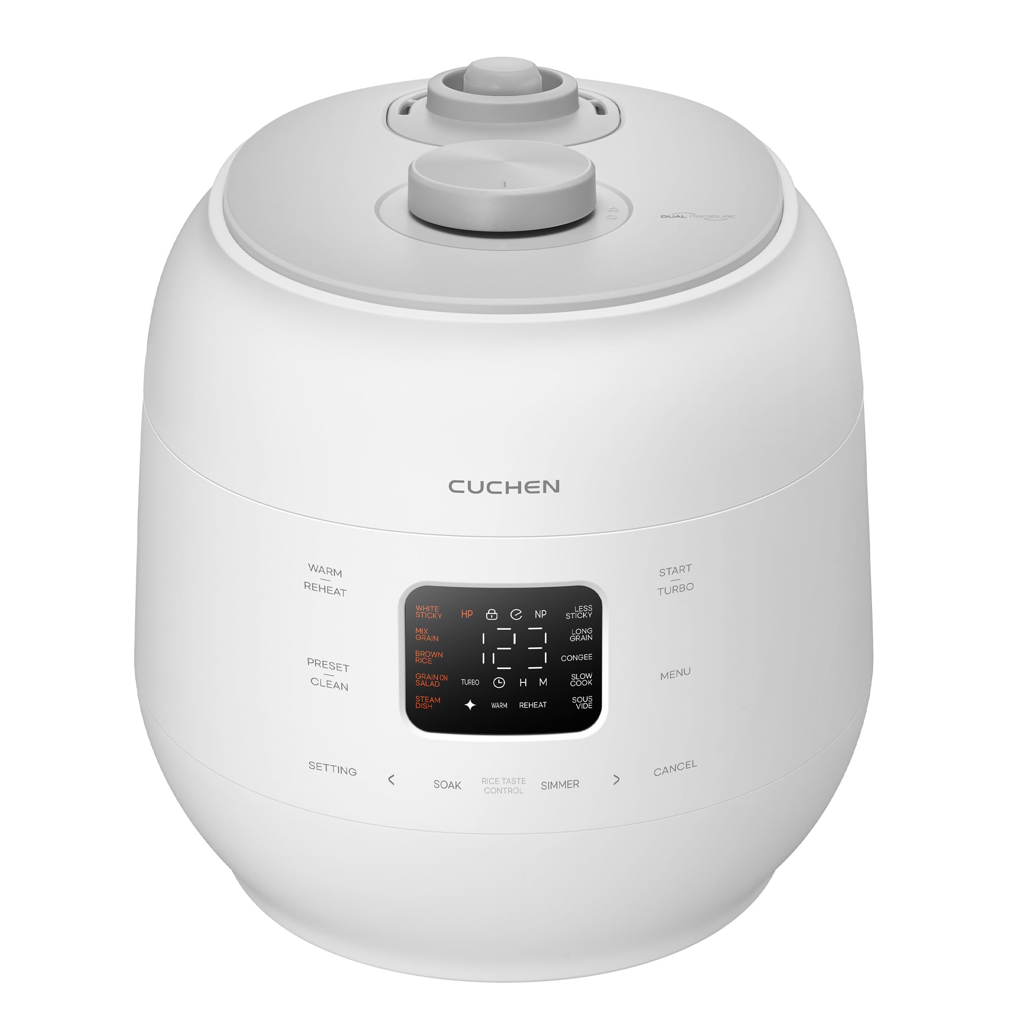 [CUCHEN] CRS-FWK1040WUS | Dual Heating Pressure Rice Cooker 10 Cup (Uncooked) | High/Non-Pressure | Triple Power Packing | Easy Open Handle | Stainless Cover | Auto Steam Clean | White