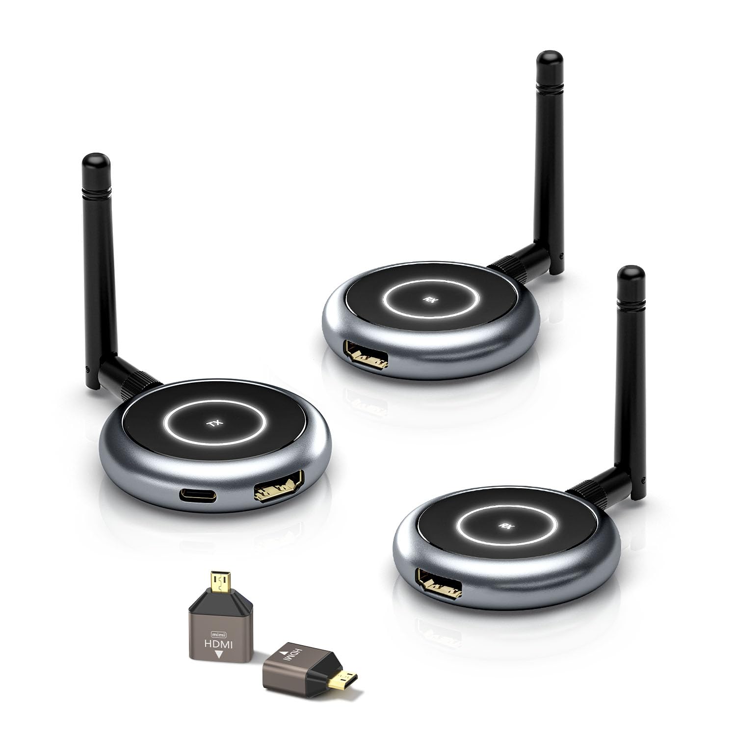 AIMIBO Wireless HDMI Transmitter and 2 Receivers, 5.8G, 60Hz, 165FT/50M, Support Multiple TVs, Touch Screen App Mirror, HDMI Wireless Extender for Laptop, Camera, TV Box to TV, Projector, Monitor