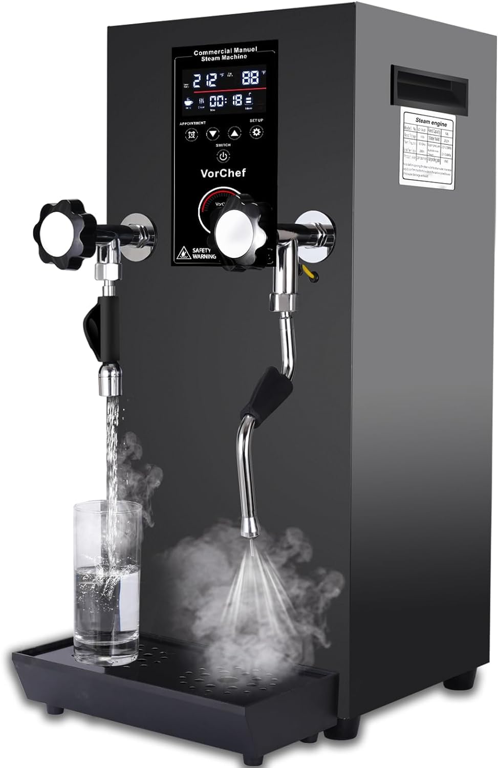 VorChef Commercial Milk Frother, 110V 2500W Automatic Steam Boiling Water Machine Electric Steam Milk Frothing Machine Espresso Coffee Milk Foam Machine Steamer with LED Display for Coffee Tea Shop