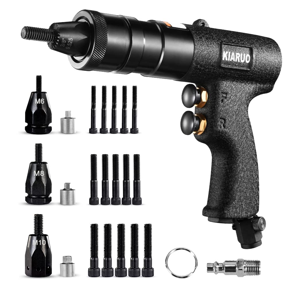 KIARUO Pneumatic Rivet Nut Gun M6 M8 M10 Metric with Self-locking Head Gun,Industrial Grade Adjustable Speed Pull Rivnut Gun Model:LM07 Button Switch