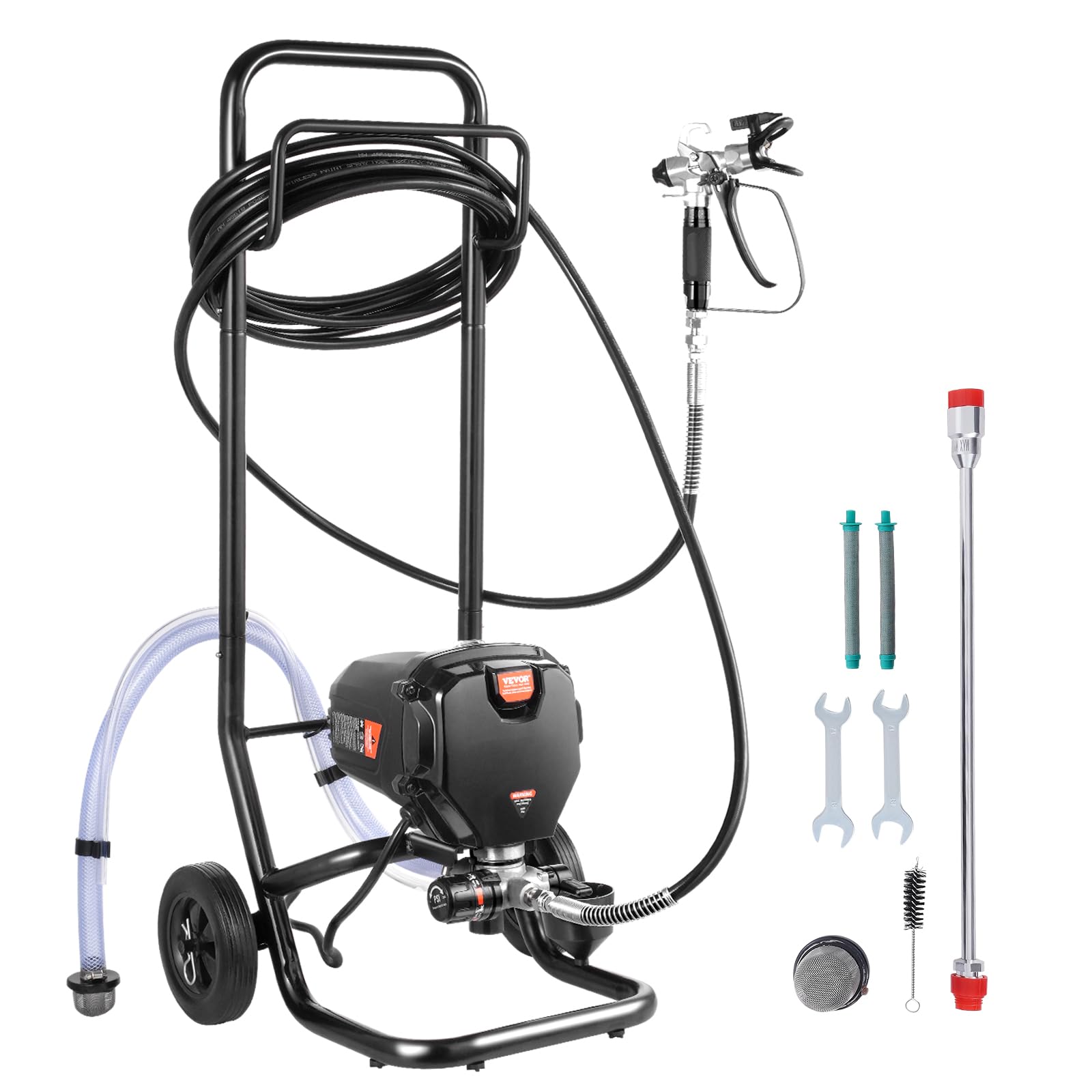 VEVOR 750W Stand Airless Paint Sprayer, 3000PSI High Efficiency Electric Airless Sprayer with Cart, Paint Sprayers for Home Interior and Exterior Furniture and Fences, Fine and Even Painting Effect