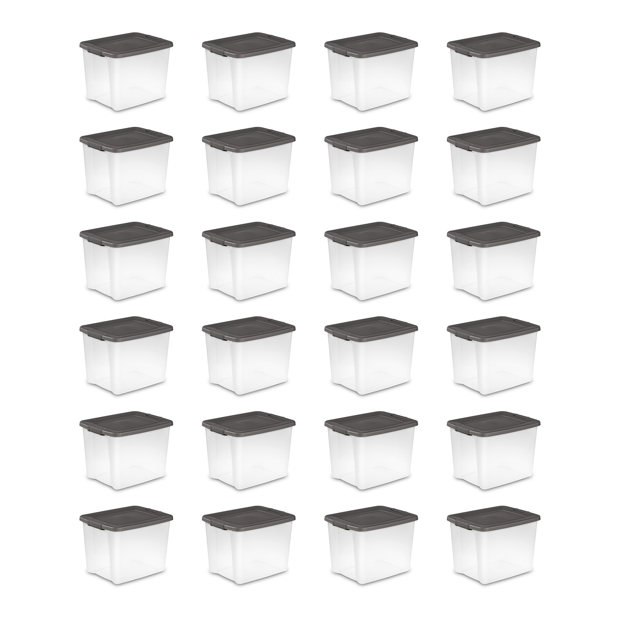 Sterilite 24-Pack Plastic Storage Bins w/ Lids, Shelf Totes Clear Containers, 50 Qt, Gray