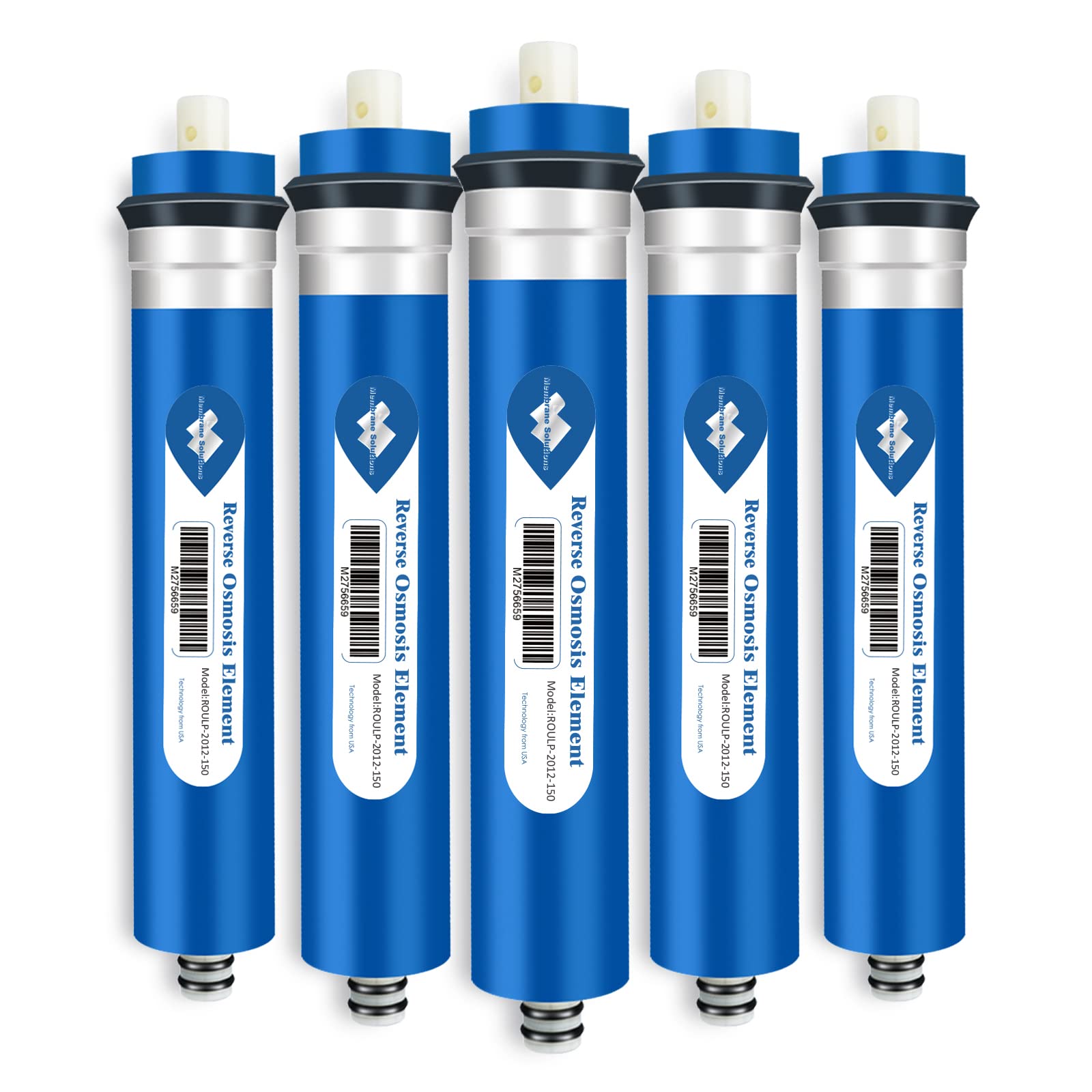 Membrane Solutions Reverse Osmosis Membrane 150 GPD 12" x 2" RO Membrane Water Filter Replacement Fits Under Sink RO Drinking Water Purifier System, 5-Pack