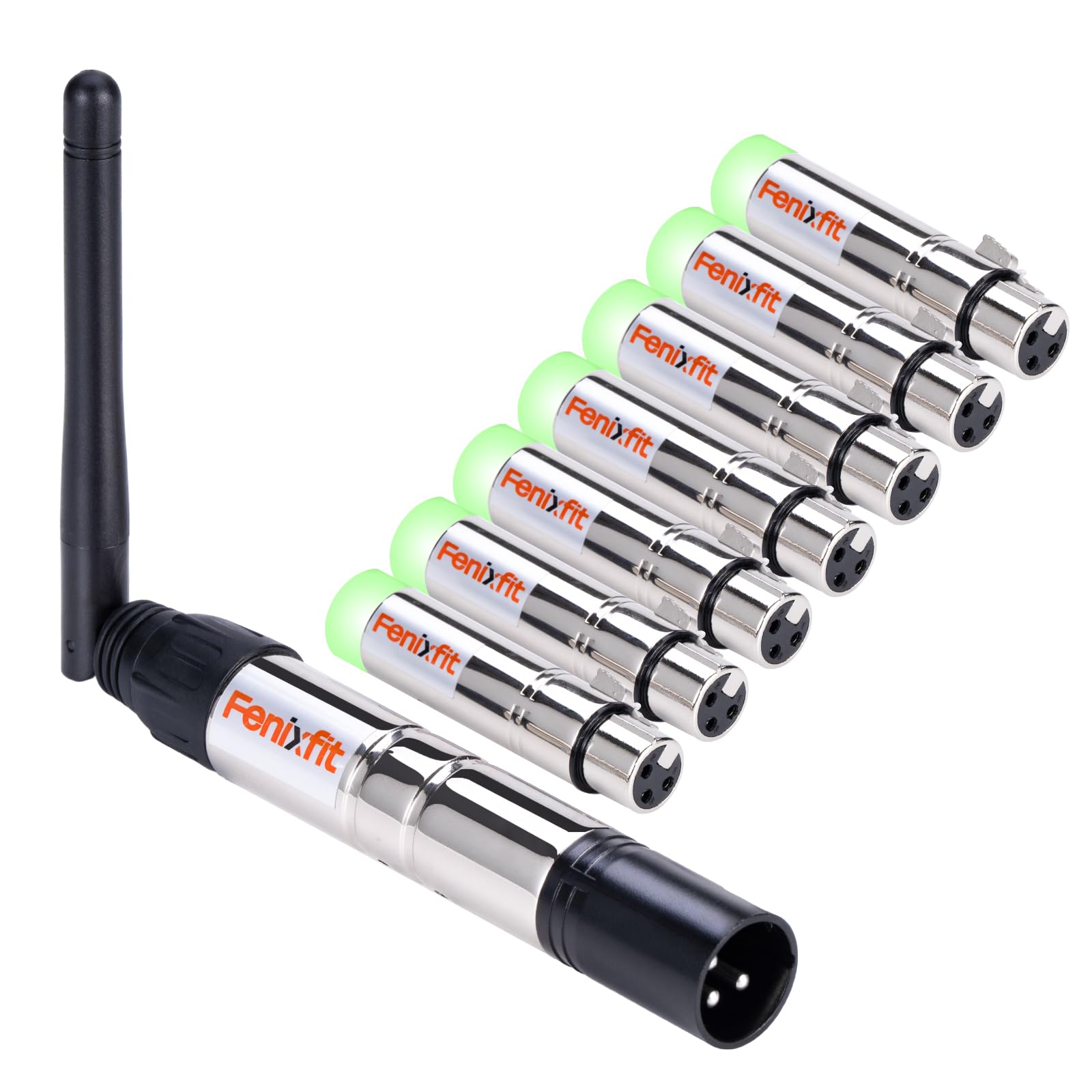 FENIXFIT Wireless DMX512 Transmitter Receiver No Latency DJ 2.4G DMX Wireless 1 Transmitter & 7 Receivers Long Transmission Range DMX Light Controller for LED Stage Disco Party Church Bar Lighting