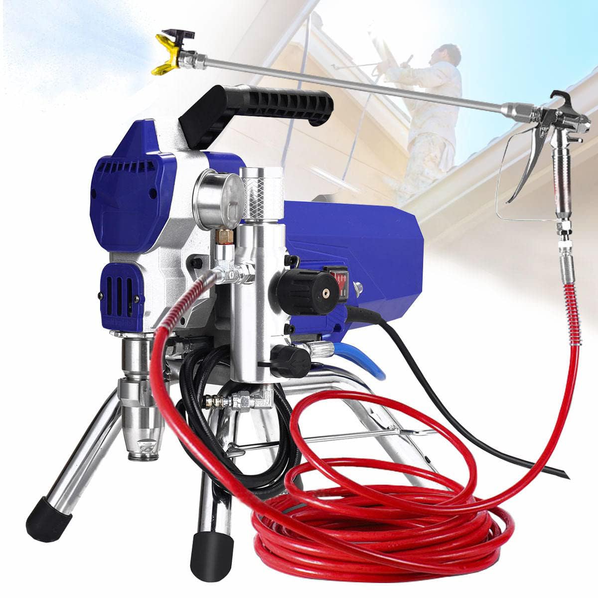XQZMZSCP High Efficiency Airless Paint Sprayer, 2500W, 1GPM, 32FT Hose, Decreases Overspray by up to 55% with 621 Tip