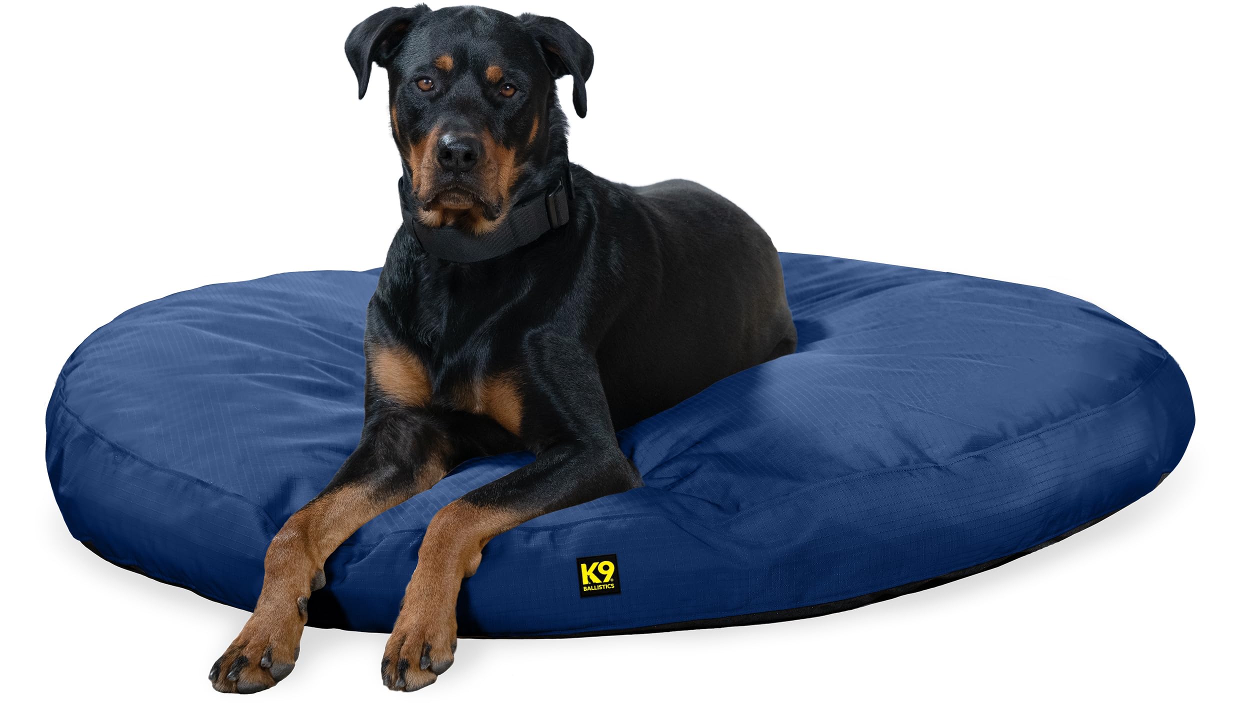 K9 Ballistics Round Tough Nesting Pillow Dog Bed Chew Resistant, Water Resistant, Washable for Dogs That Like to Play Rough - Large, Blue Quartz