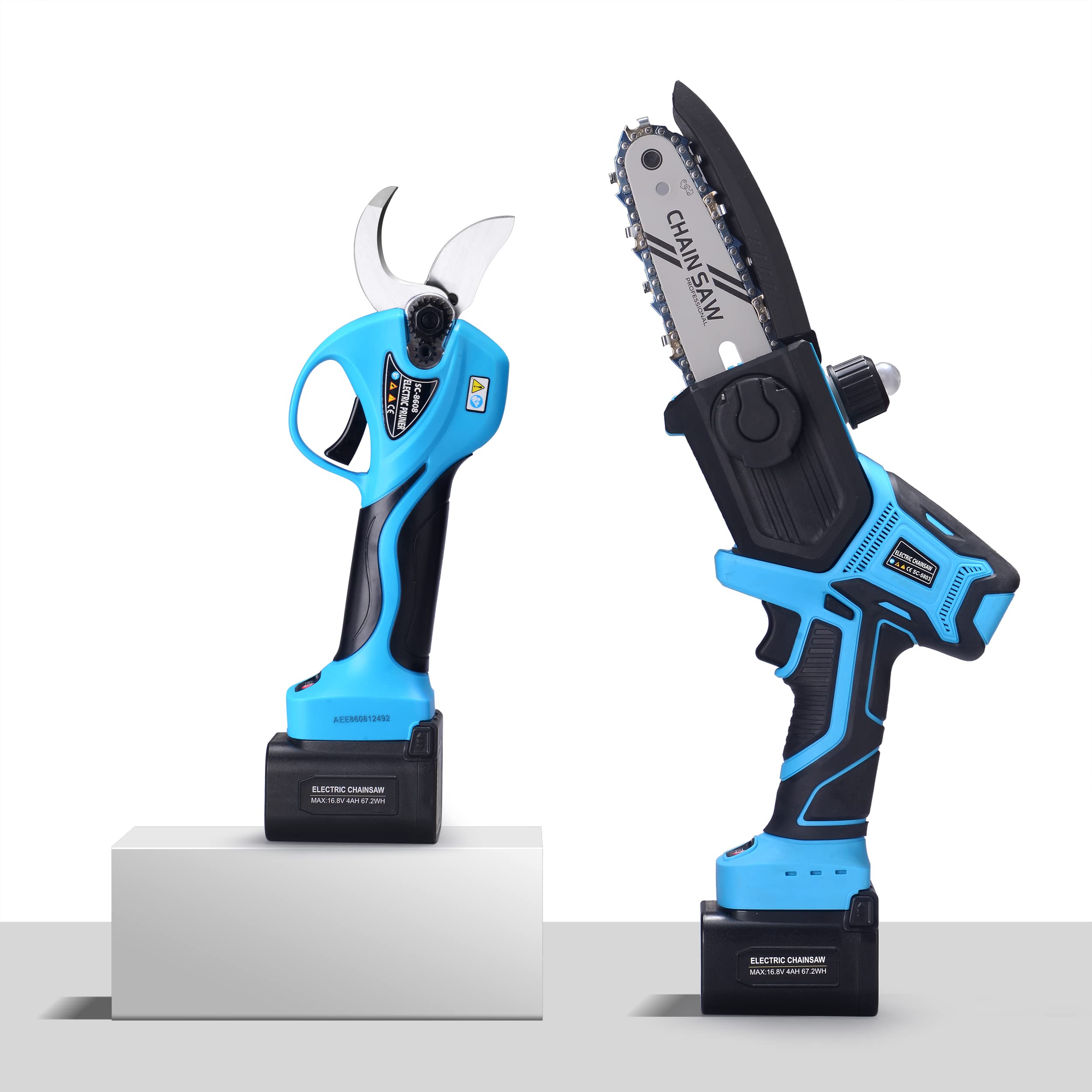SUCA Electric Pruning Shears Pruning Shears Pruning Shears Tree Pruner Branch Cutter Pruners for Gardening with 2pcs 2Ah Lithium Battery 4-7 Working Hours Tree Branch Pruner (blue28mm+chainsaw)