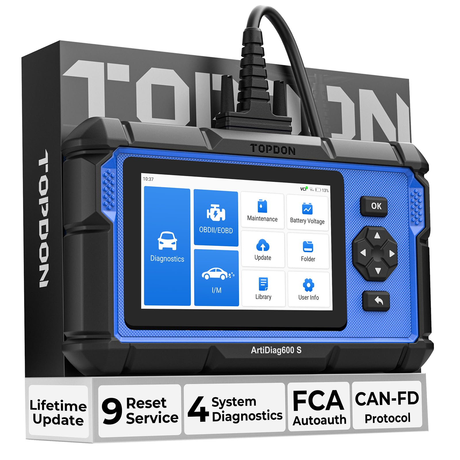 OBD2 Scanner TOPDON AD600S Scan Tool, Code Reader, Diagnostics Scanner for ABS/SRS/AT/Engine, 9 Reset Services, Oil/Brake/BMS/SAS/DPF/TPMS/ETS Reset/ABS Bleeding/Injector Coding, Free Lifetime Upgrade