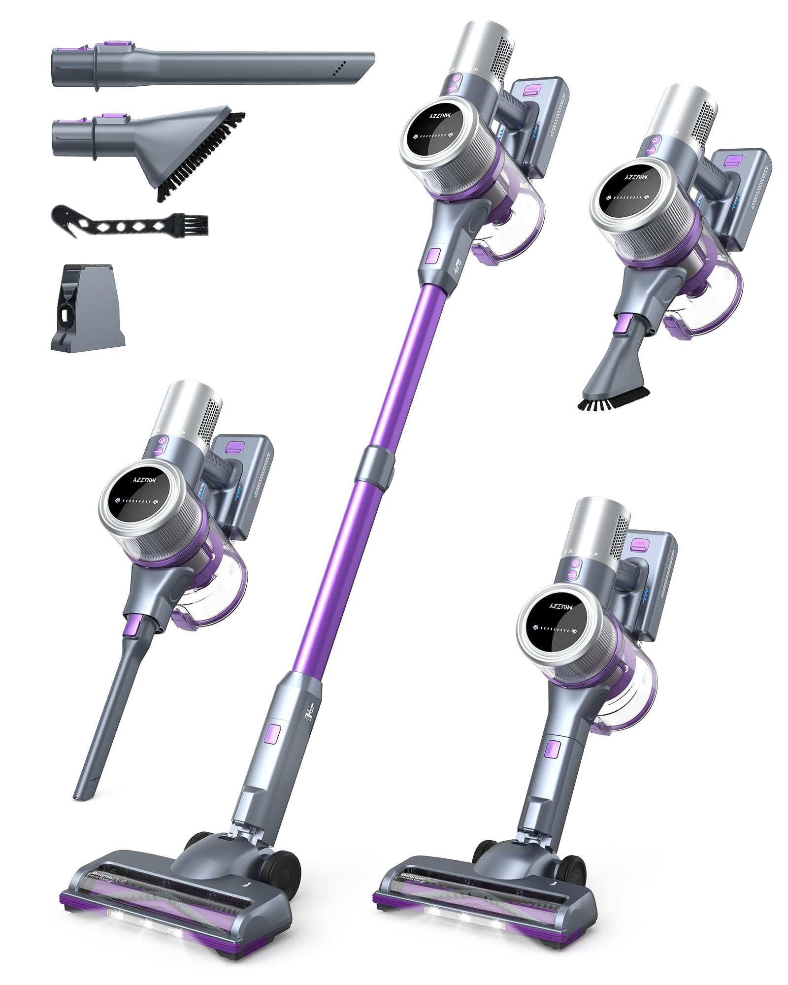 MIUZZY 48kPa Cordless Vacuum Cleaner, 60 Mins Max Runtime, Anti Hair Wrap Stick Vacuum, 4000mAh Large Batttery Capacity, Vacuum Cleaners for Home, Pet Hair, Hard Floors and Carpets, Cars