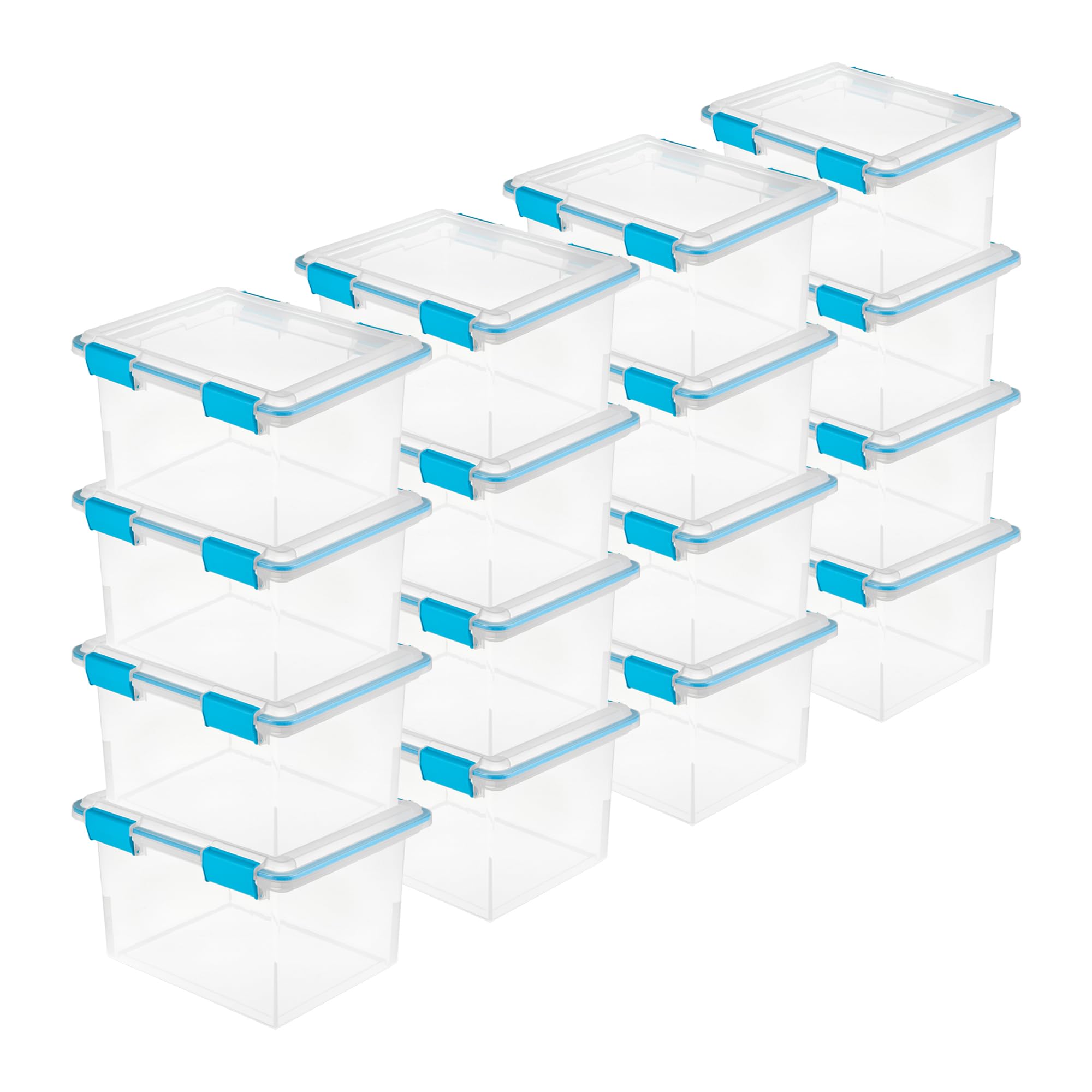 Sterilite 16-Pack Gasket Box, Weather-Resistant Storage Bins with Latching Lids, 32 Quart