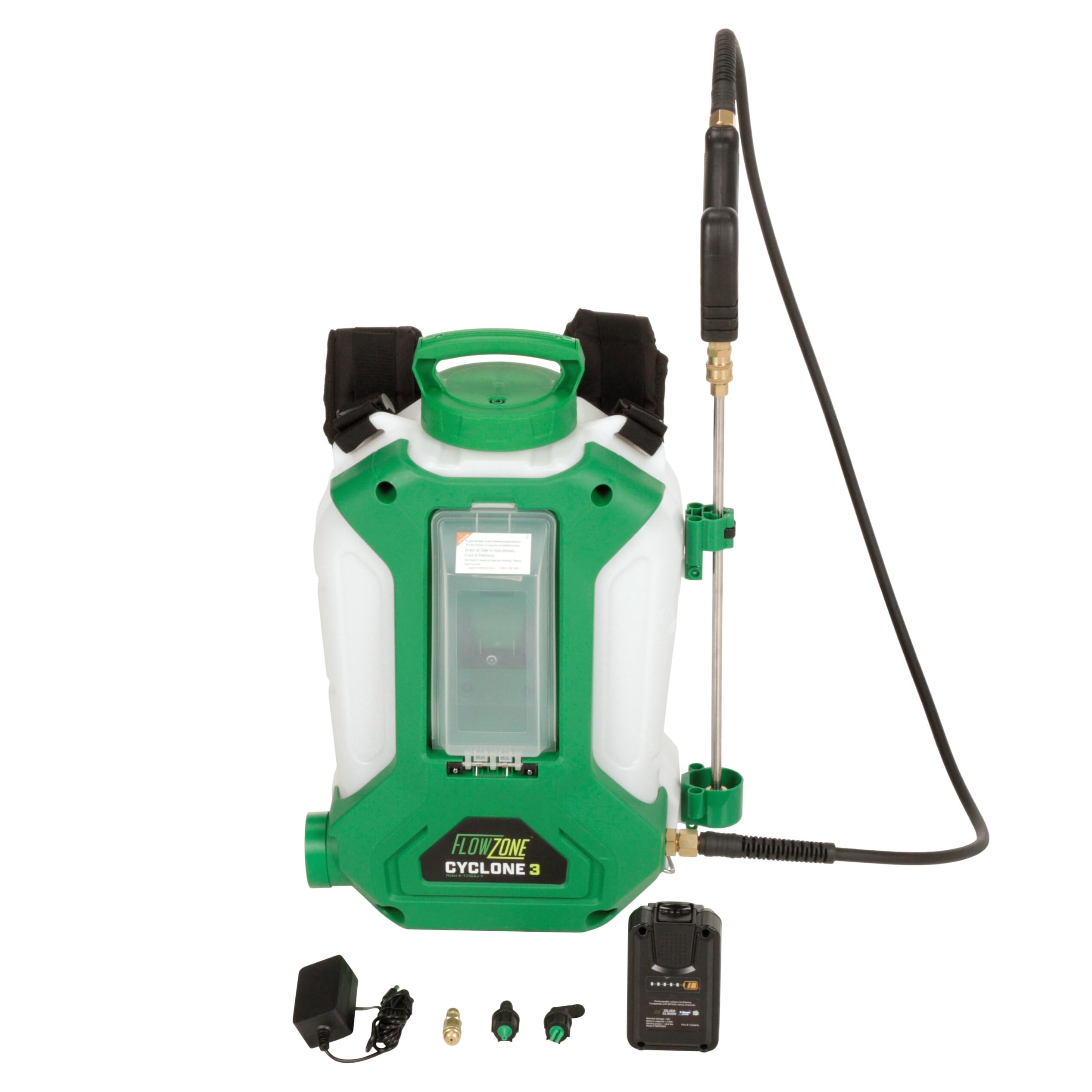 FlowZone Cyclone 3 Battery Powered Backpack Sprayer - Variable-Pressure 5-Position Electric Lawn & Garden Sprayer - 4 Gallon (Battery & Charger Included)