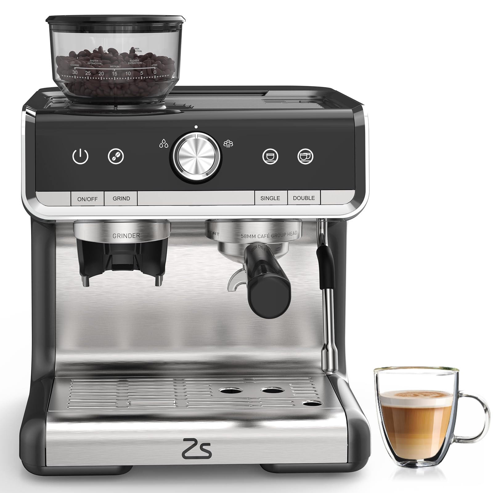 Garvee Espresso Coffee Machine with Grinder, 20 Bar Semi-Automatic Espresso Maker with Milk Frother Steamer Wand for Cappuccino, Latte, Macchiato, 2.8 L Water Tank, PID Temperature Control