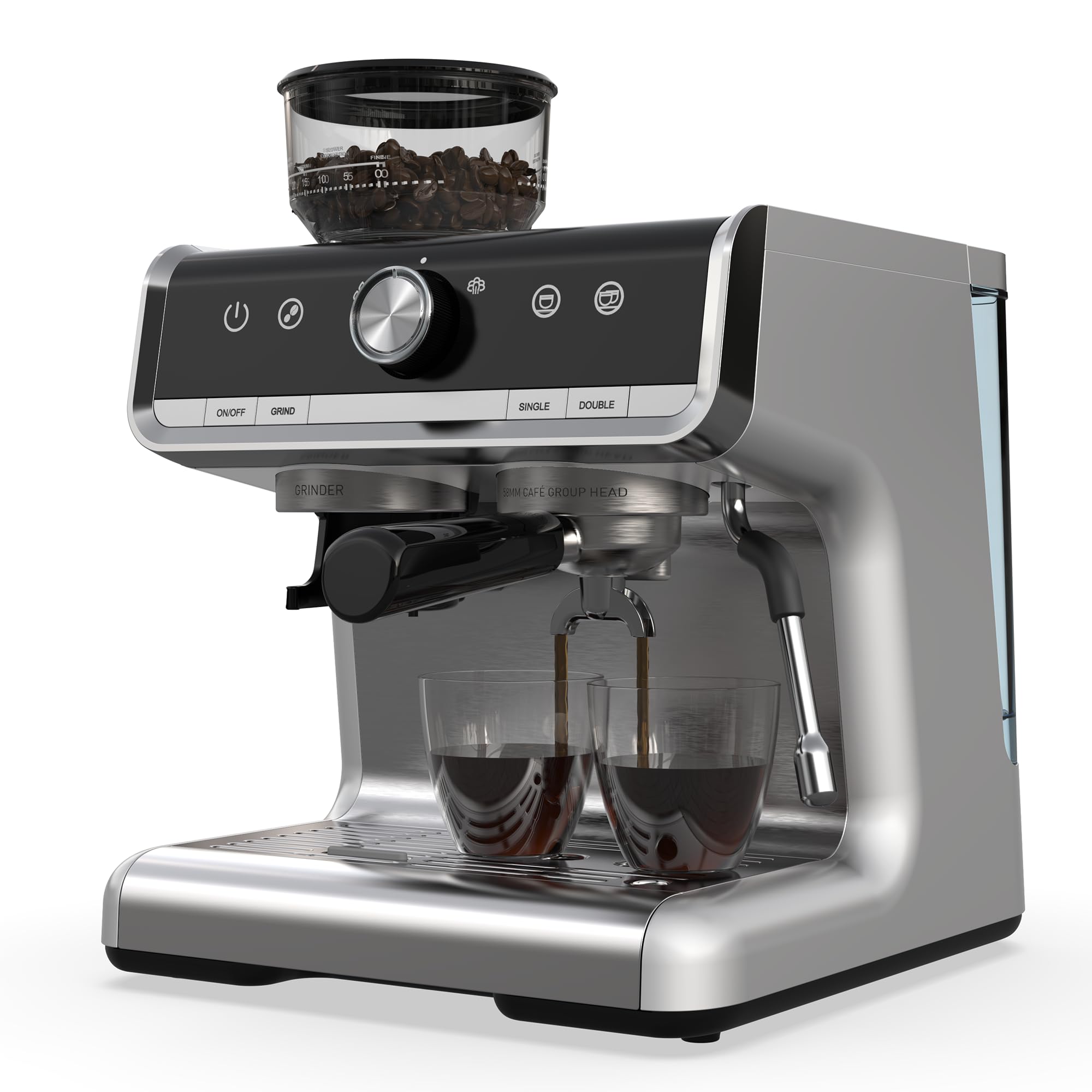 Espresso Coffee Machine, 20 Bar Espresso Cappuccino Machine with Milk Frother - 2.8L Removable Water Tank, 1450W Semi Automatic Espresso Maker with Grinder for Latte, Cappuccino, Gift，Coffee Lover
