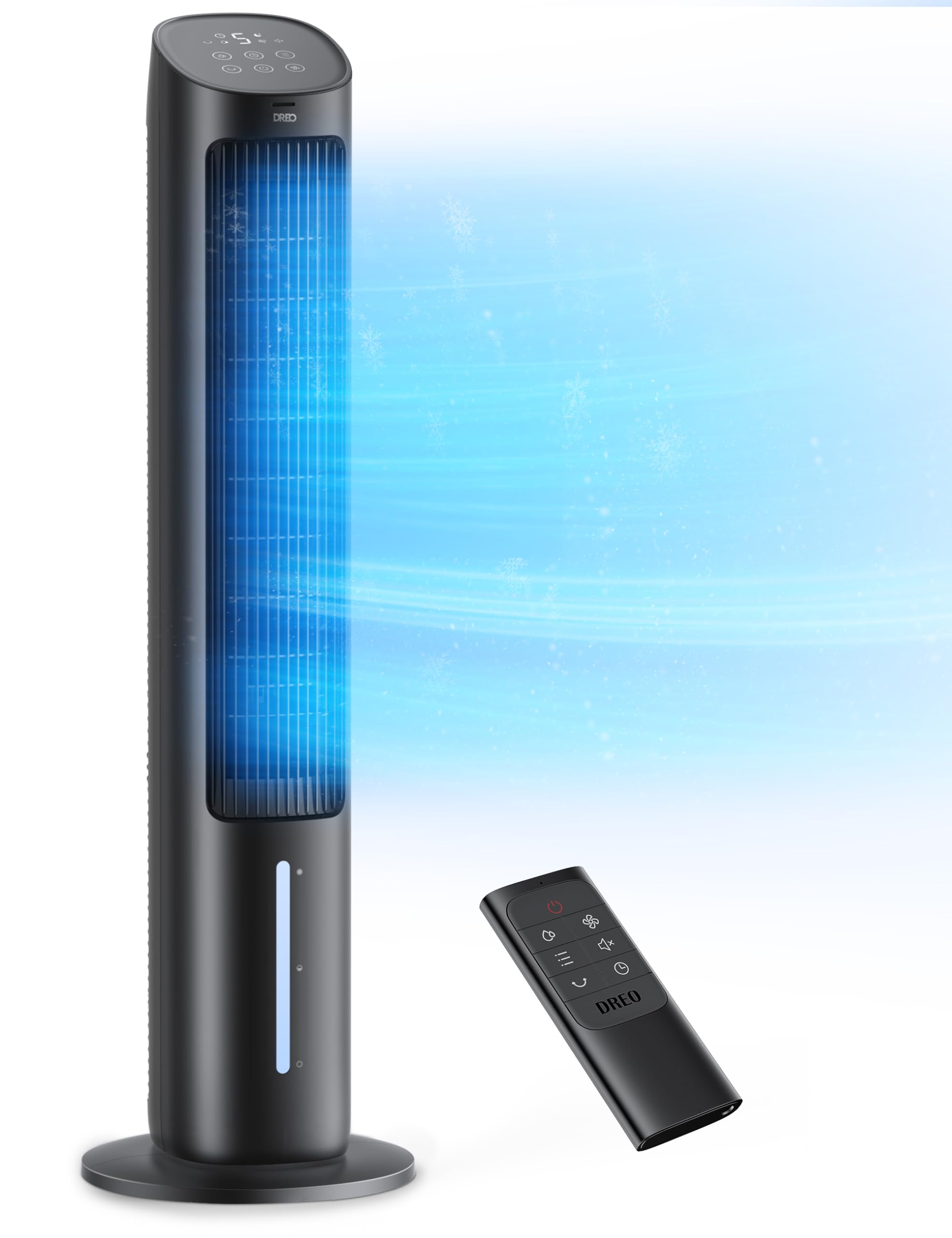 Dreo Tower Fan for Bedroom, 40" Evaporative Air Cooler, Cooling Fans That Blow Cold Air with 80° Oscillating, Removable Water Tank, 3 Modes 4-Speed, Remote Control, Quiet Floor Fan, 7H Timer，Black