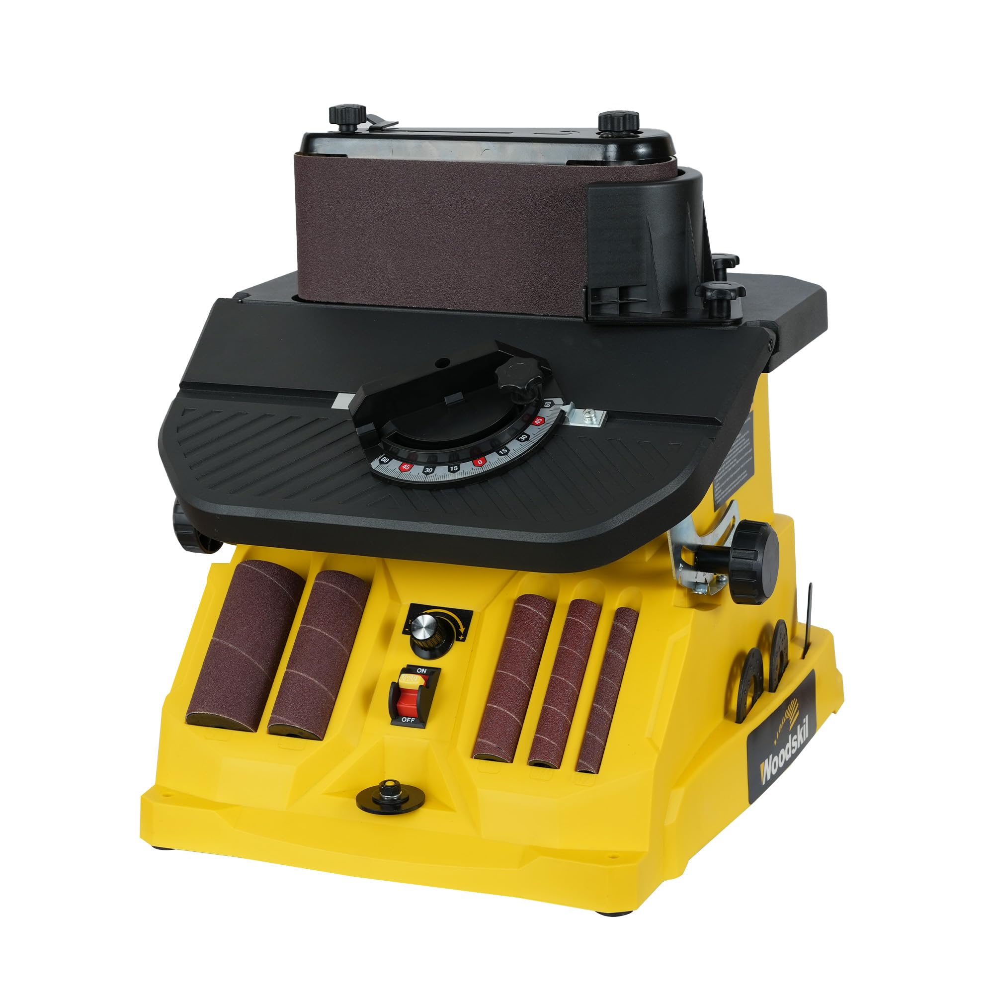 4A Variable Speed Oscillating Belt and Spindle Sander - 4x24” Belt, 5 Sanding Sleeves, 1000-1800RPM Adjustable Speed Control for Woodworking Projects - Efficient Dust Collection for Smooth Finishes