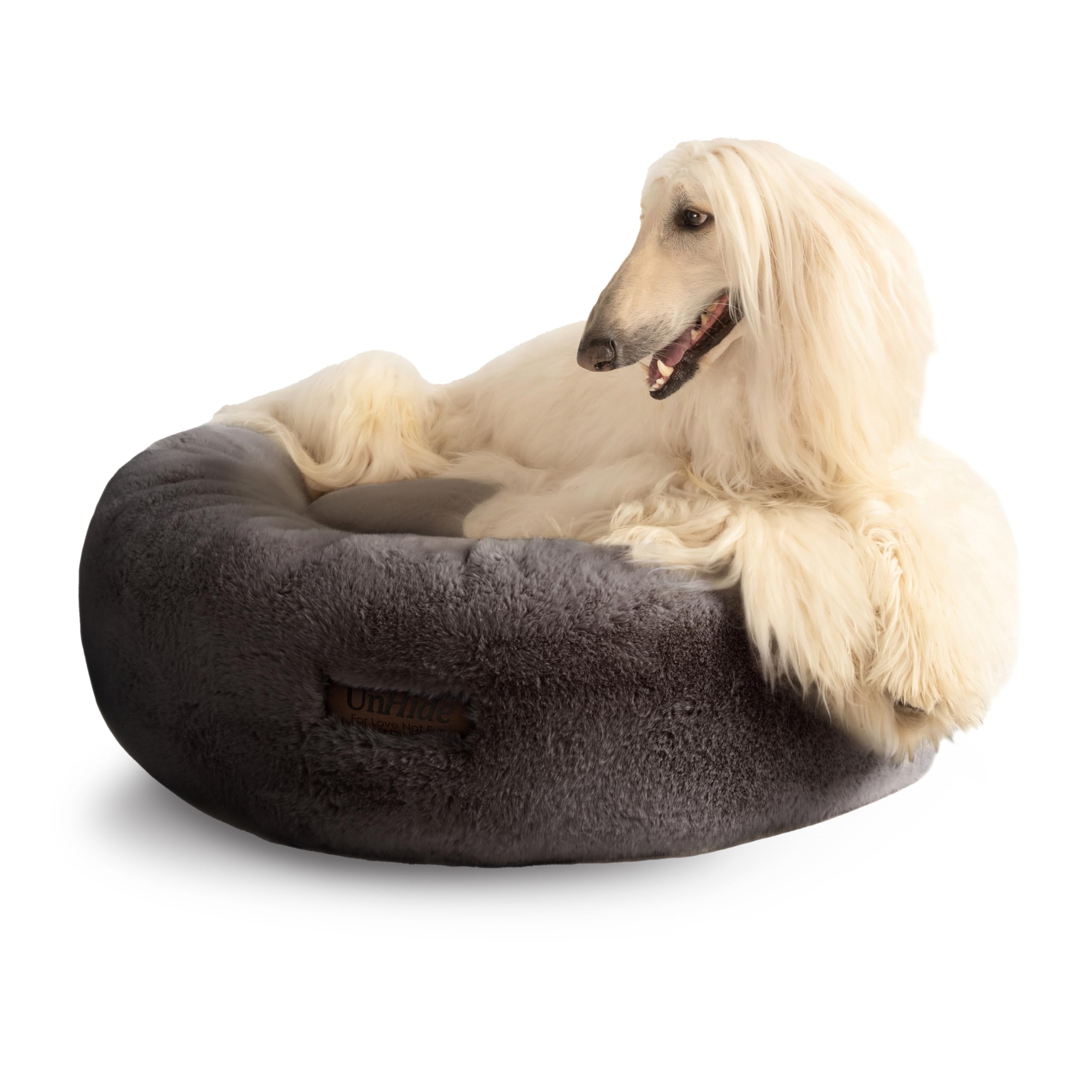 UnHide Floof Pet Bed - Large (35" x 12") - Extra Soft Dog Bed - Removable Faux Fur Cover - Machine Washable - Helps Ease Pet Anxiety & Provides The Perfect Sleep - Charcoal Charlie