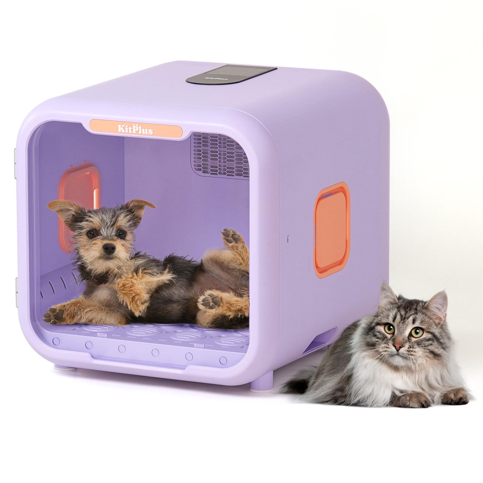 KITPLUS Automatic Pet Dryer Box: 71L Ultra Quiet Dog Cat Dryer Box with Smart Lock and Temperature Control - 360° Fast Drying Blower for Dog Hair Grooming with Ambient Lighting