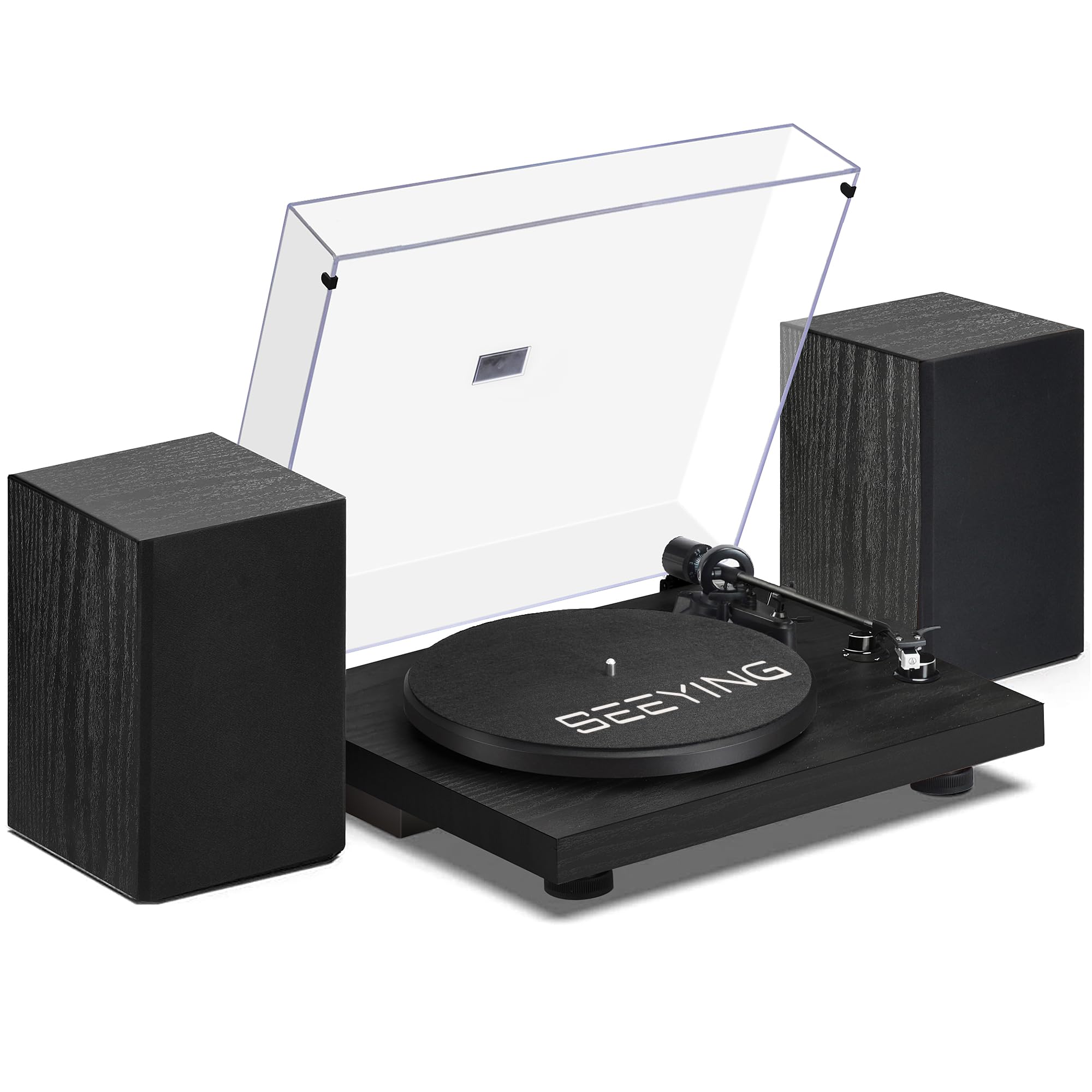 Vinyl Record Player Turntable with Speakers (36W) Wireless Bookshelf HiFi Stereo System Support USB Recording Magnetic Cartridge Built-in Phono Preamp Adjustable Counterweight Belt Drive Vintage Black