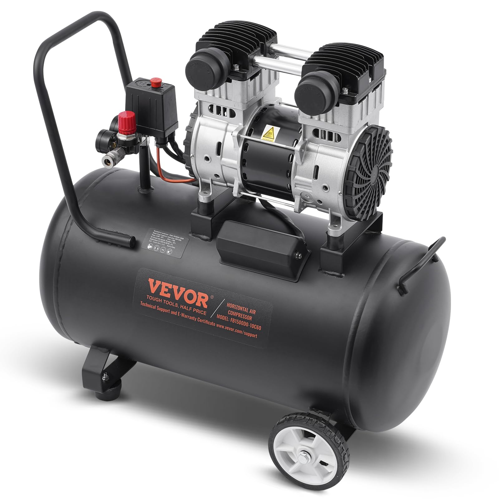 VEVOR Air Compressor, 15 Gallon Steel Tank, 2HP 5.3 CFM@90 PSI Oil Free Air Compressor & Max. 125PSI Pressure, 78dB Ultra Quiet Portable Compressor, for Auto Repair, Tire Inflation, Spray Painting