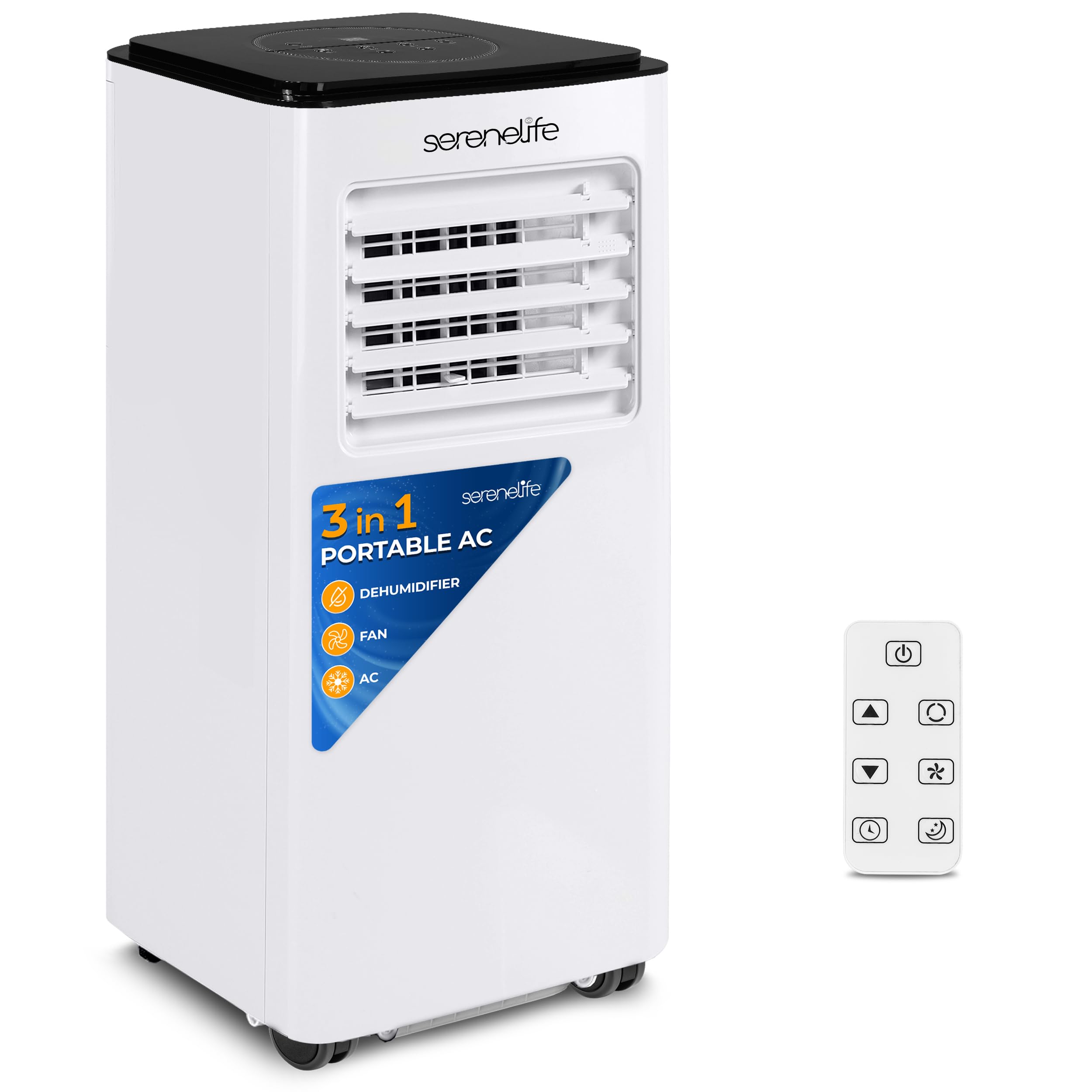 SereneLife 8000 BTU Portable Air Conditioner - 3-in-1 Compact Standing Air Conditioner for Room Up to 300 Sq. Ft. - Floor AC Unit with Remote Control - Universal Casters, Window Mount Kit